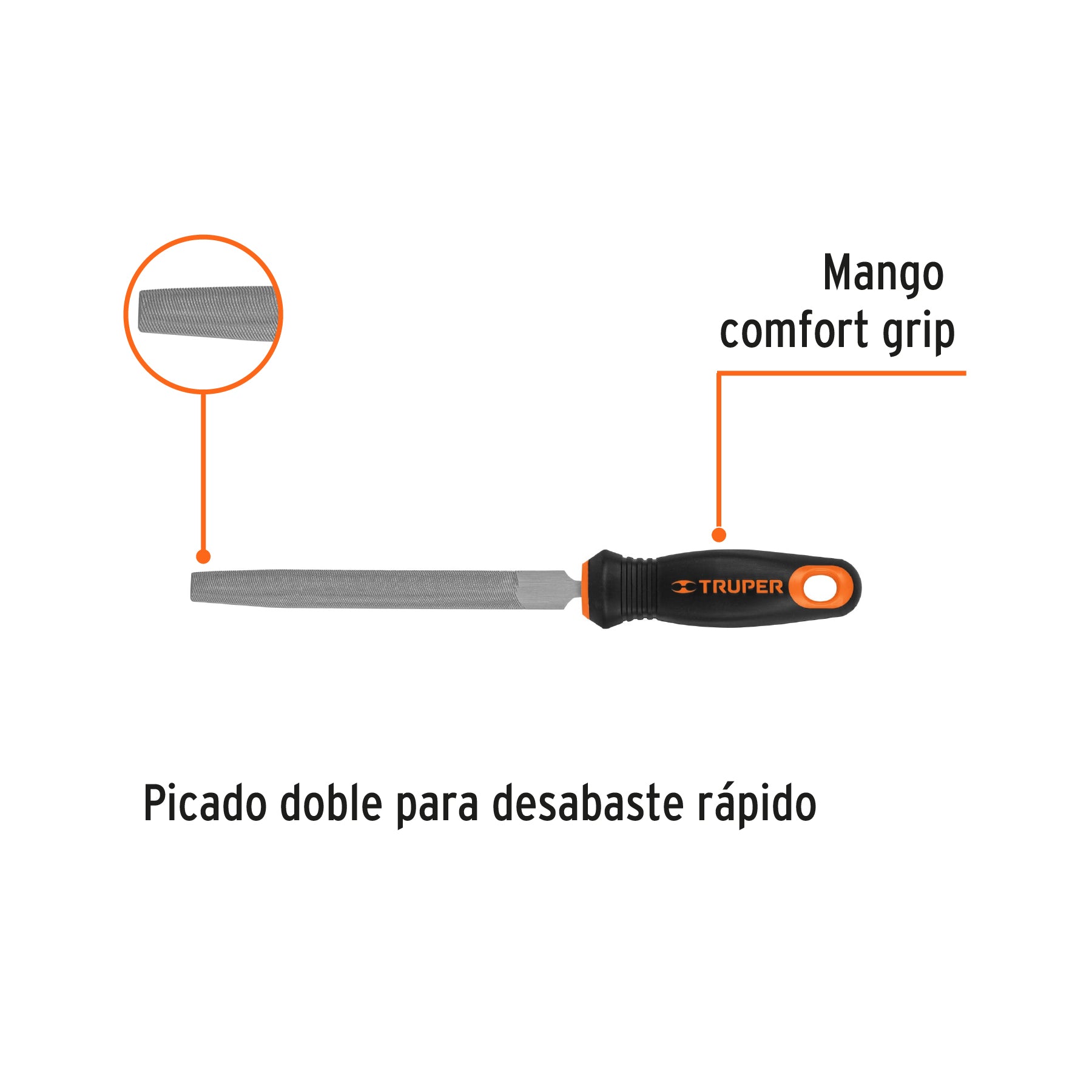 Lima media caña bastarda 6" con mango Comfort Grip, TRUPER