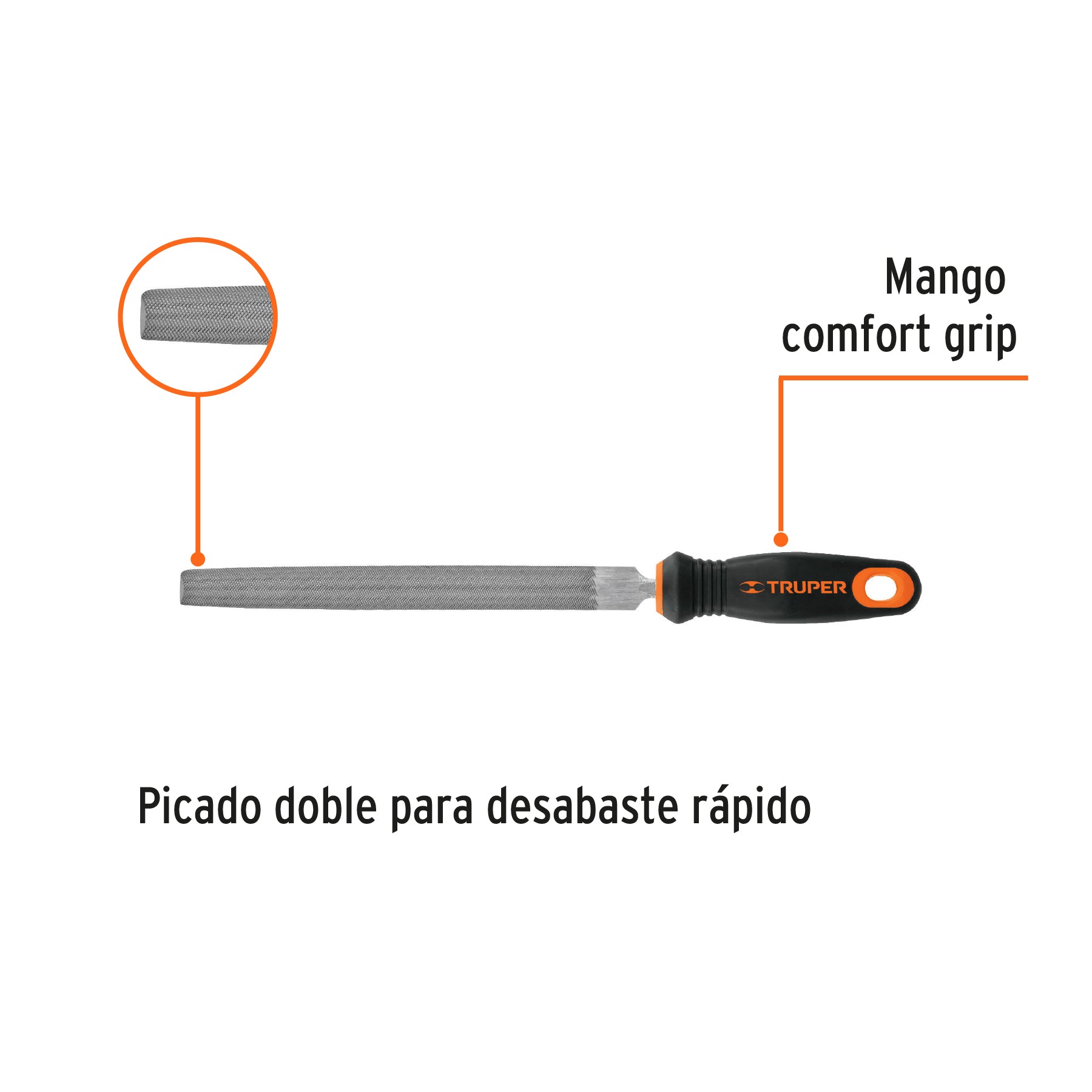 Lima media caña bastarda 8" con mango Comfort Grip, TRUPER