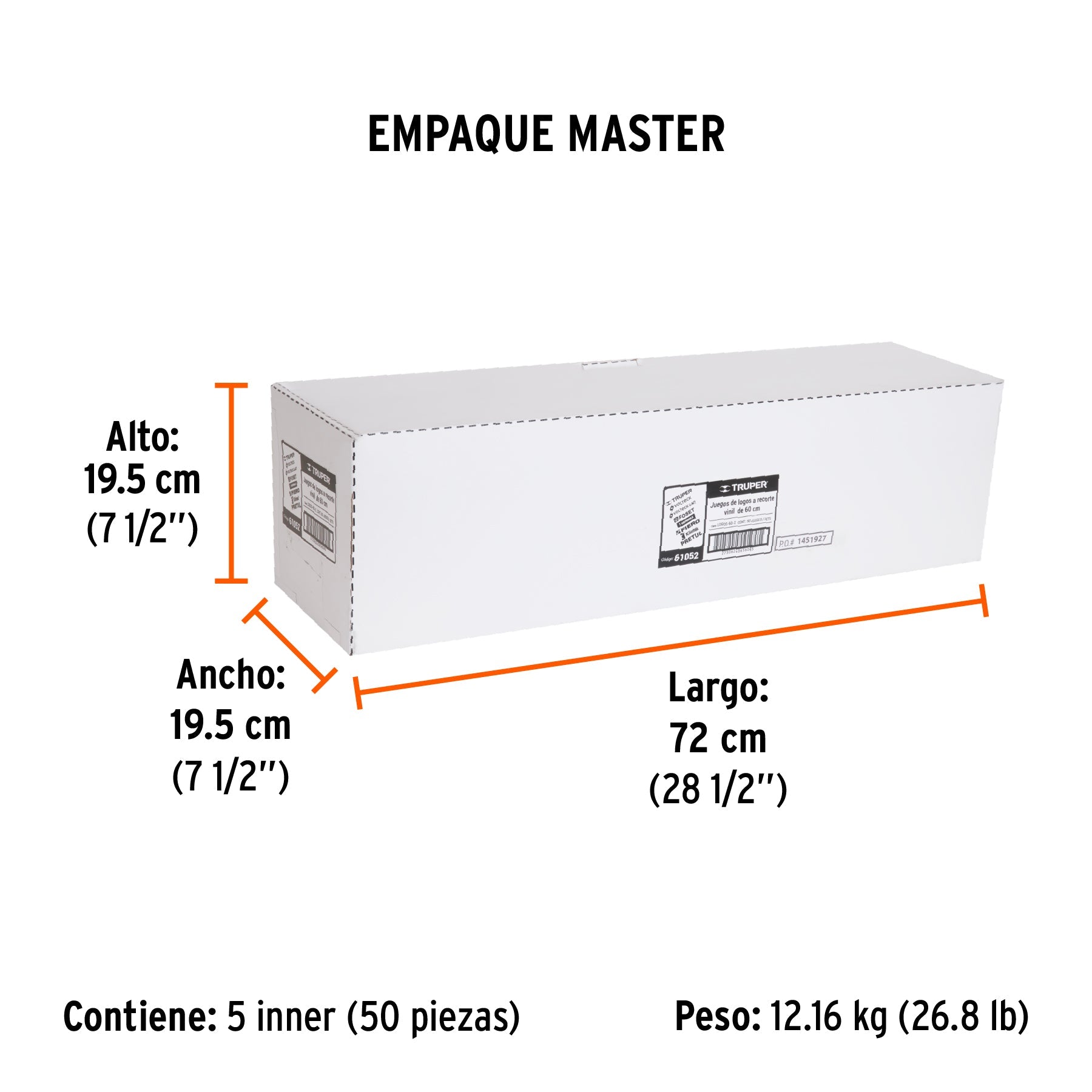Logotipos de vinil autoadherible de 60 cm, TRUPER - Empaque