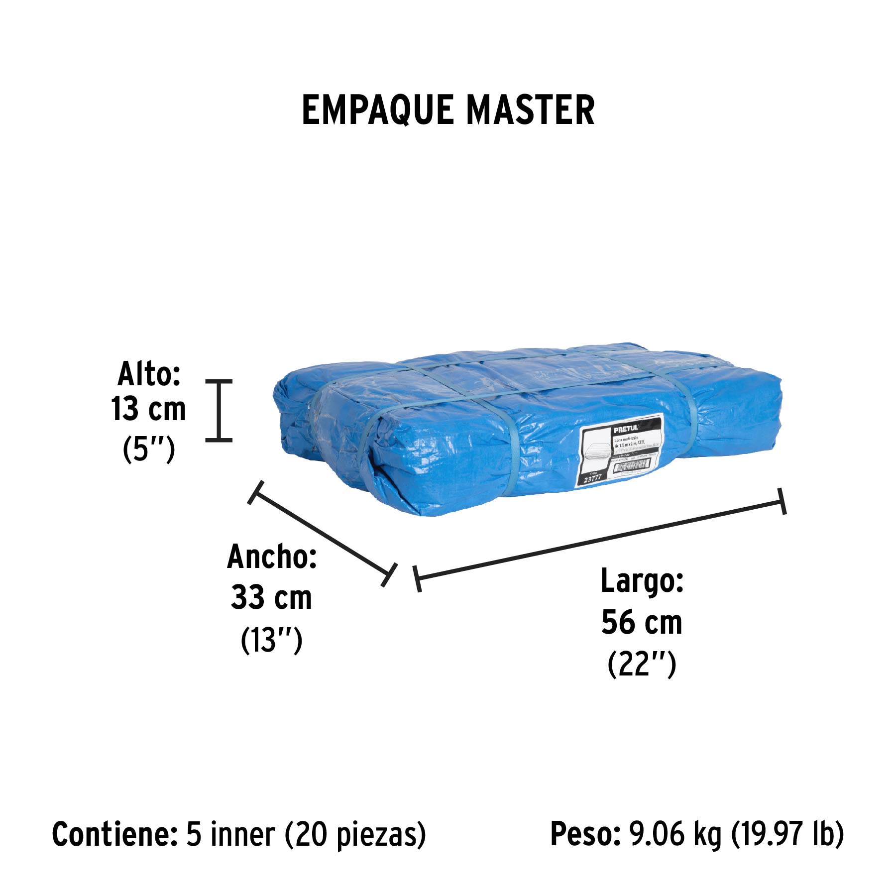 Lona de polietileno 1.5 x 2 m, azul, 110 g/m2, PRETUL - Empaque