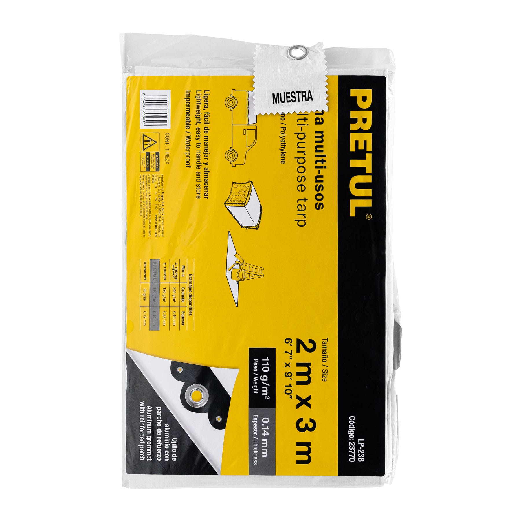 Lona de polietileno 2 x 3 m, blanca, 110 g/m2, PRETUl