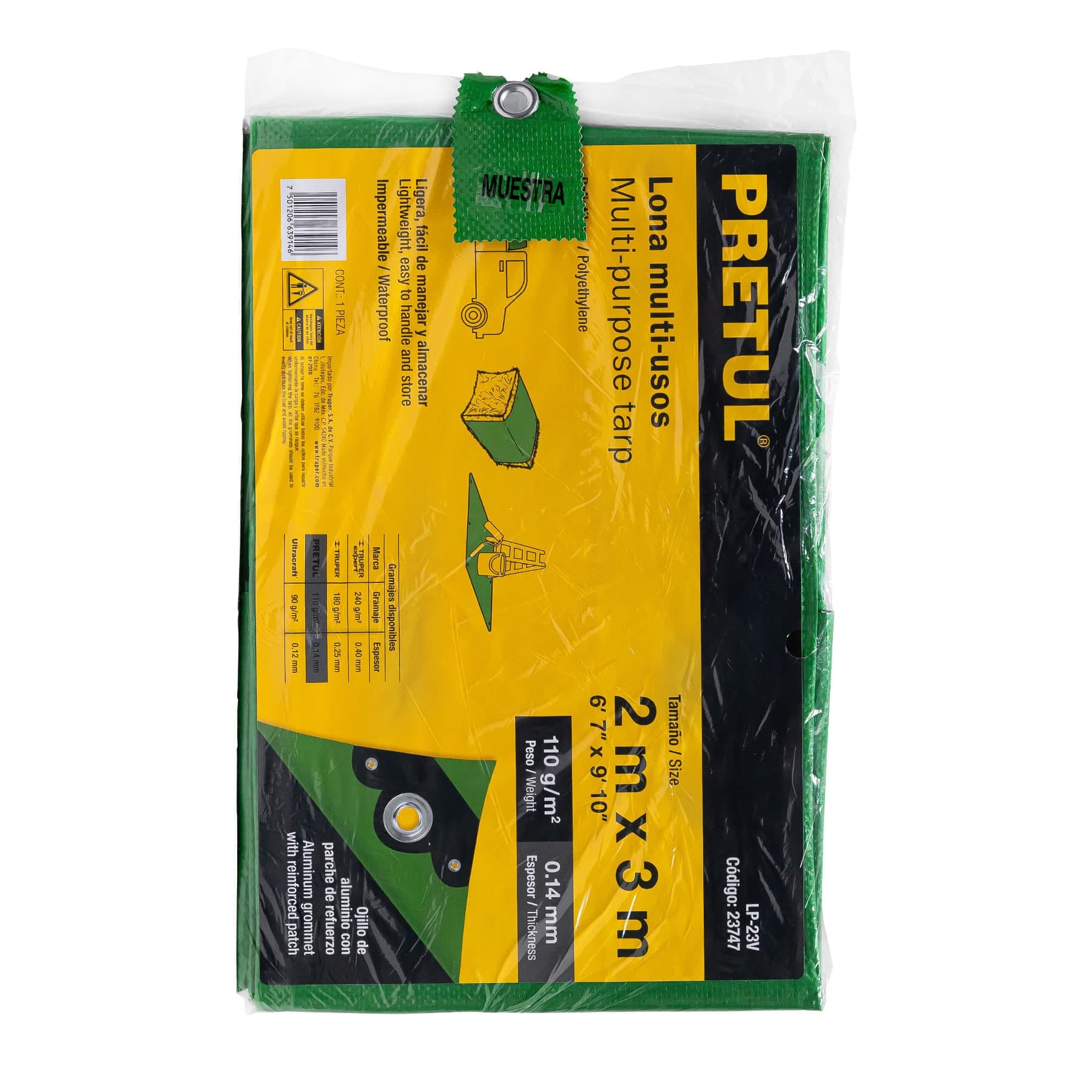 Lona de polietileno 2 x 3 m, verde, 110 g/m2, PRETUL