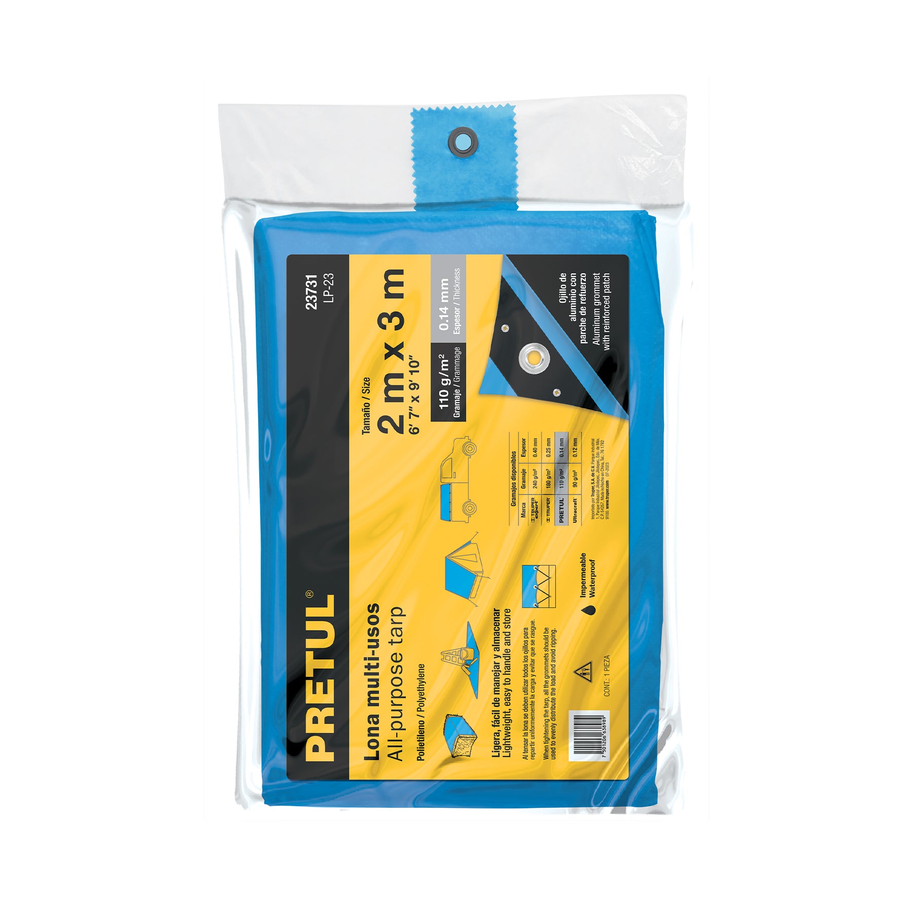 Lona de polietileno 2 x 3 m, azul, 110 g/m2, PRETUL