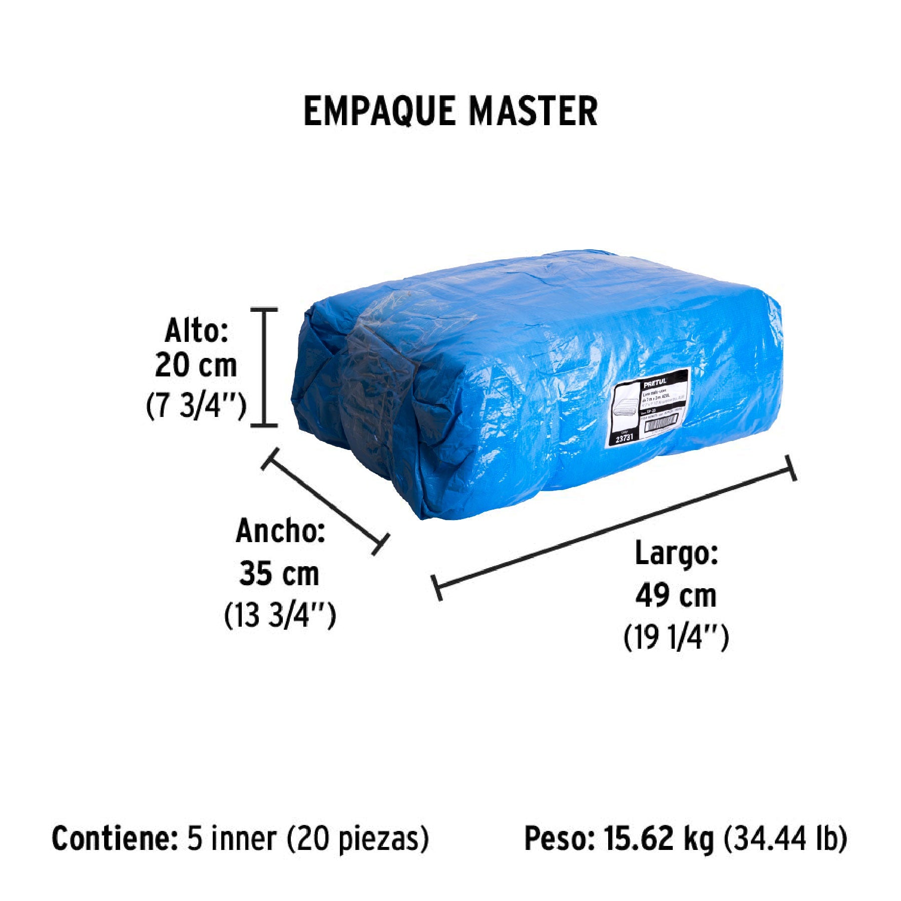 Lona de polietileno 2 x 3 m, azul, 110 g/m2, PRETUL - Empaque