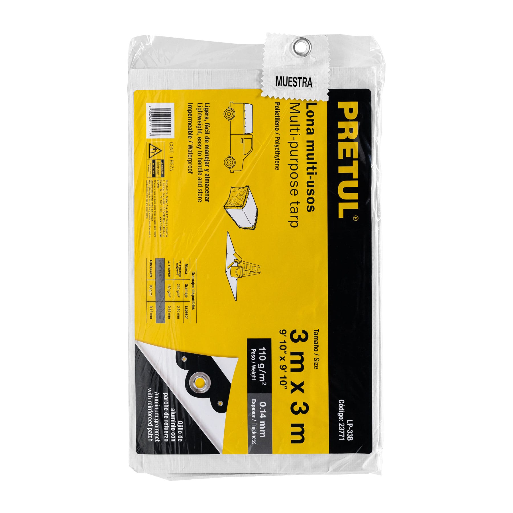 Lona de polietileno 3 x 3 m, blanca, 110 g/m2, PRETUL