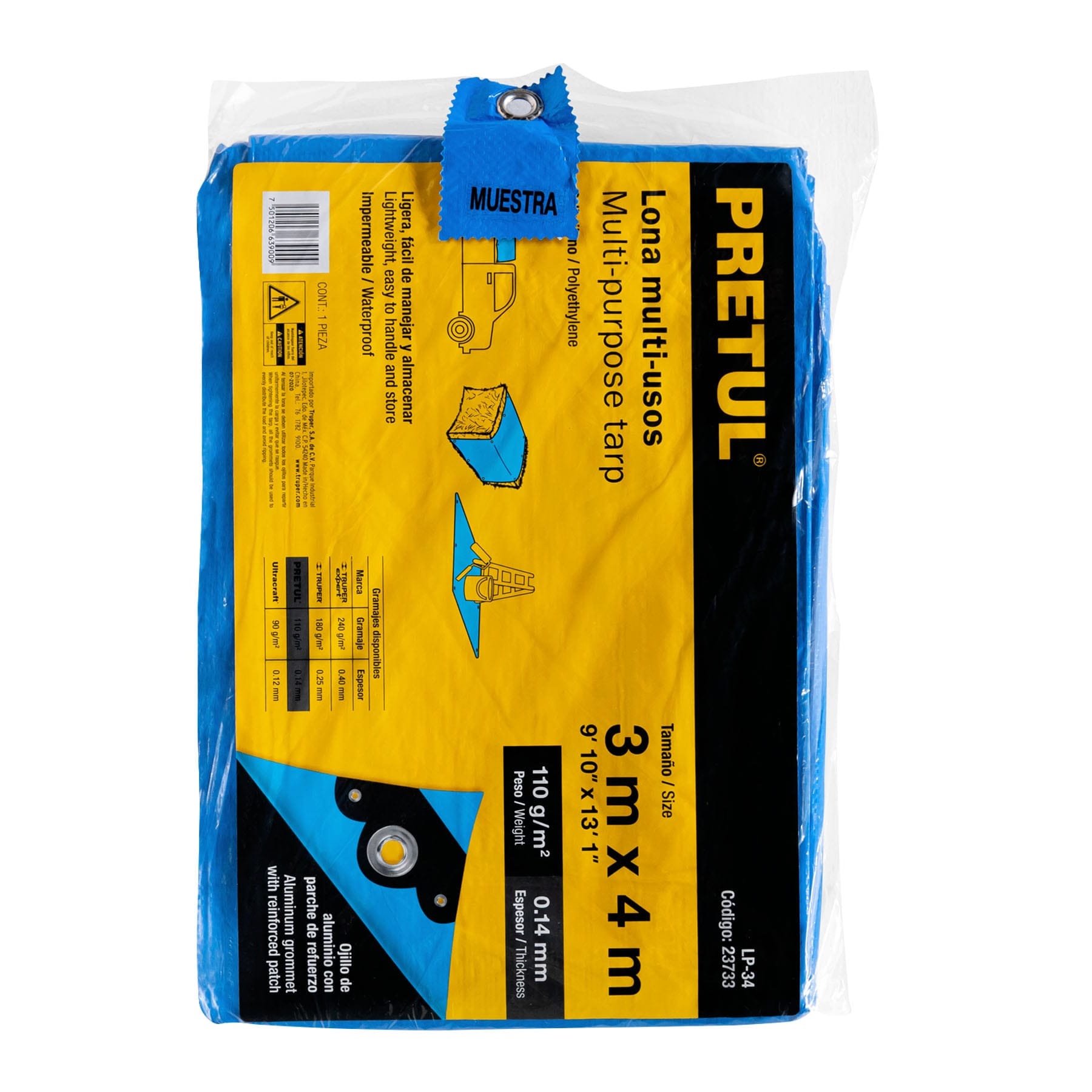 Lona de polietileno 3 x 4 m, azul, 110 g/m2, PRETUL