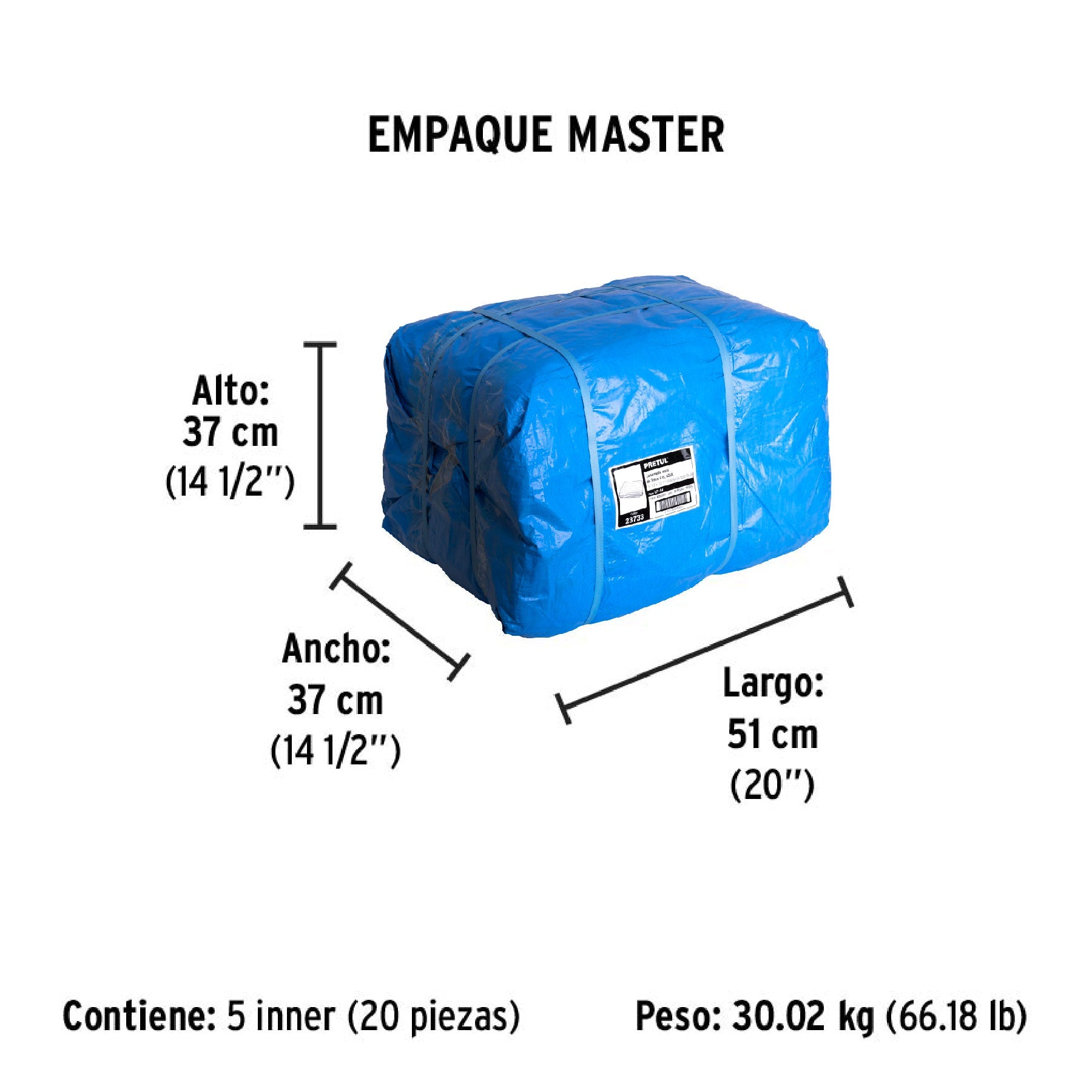 Lona de polietileno 3 x 4 m, azul, 110 g/m2, PRETUL - Empaque