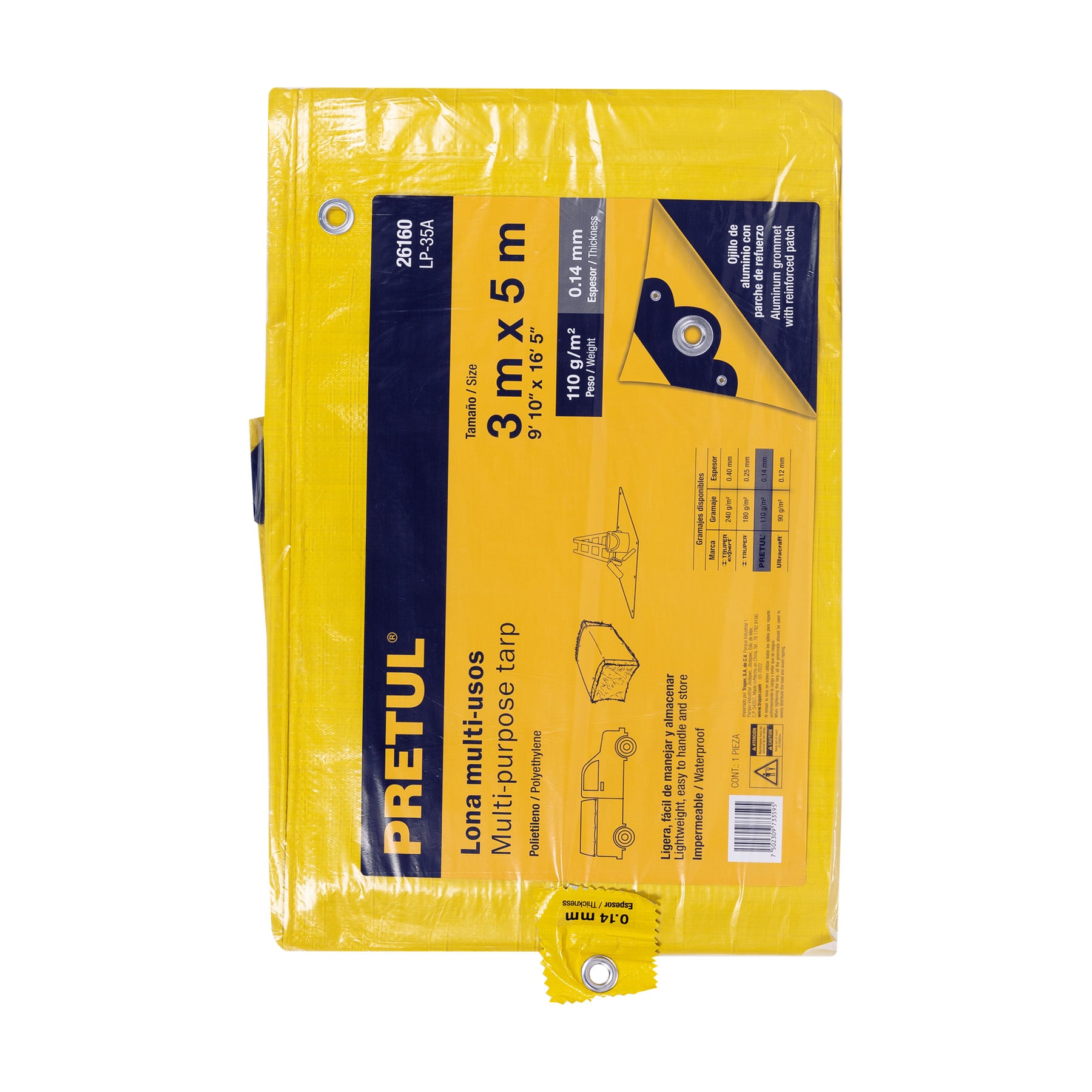Lona de polietileno 3 x 5 m, amarilla, 110 g/m2, PRETUL