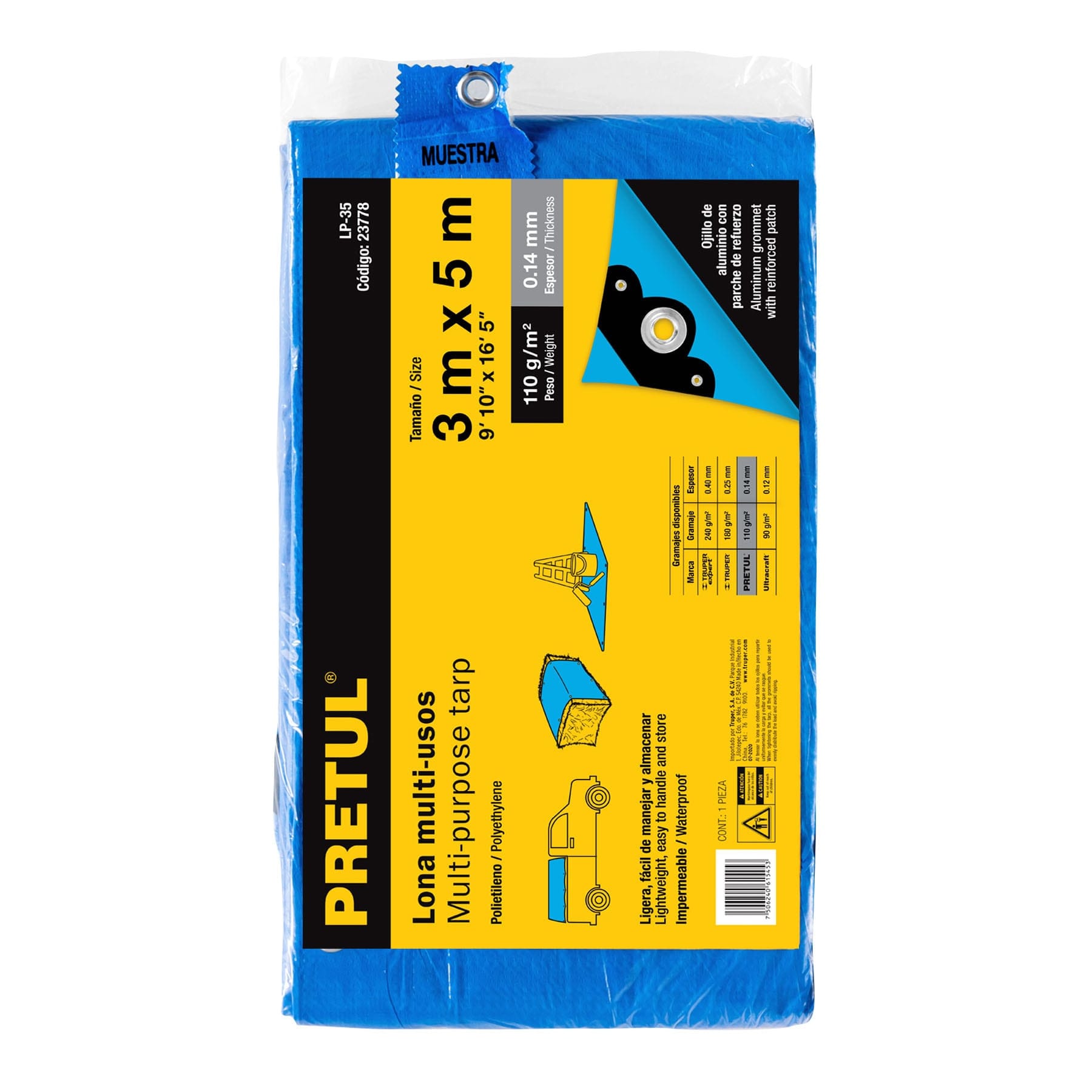 Lona de polietileno 3 x 5 m, azul, 110 g/m2, PRETUL