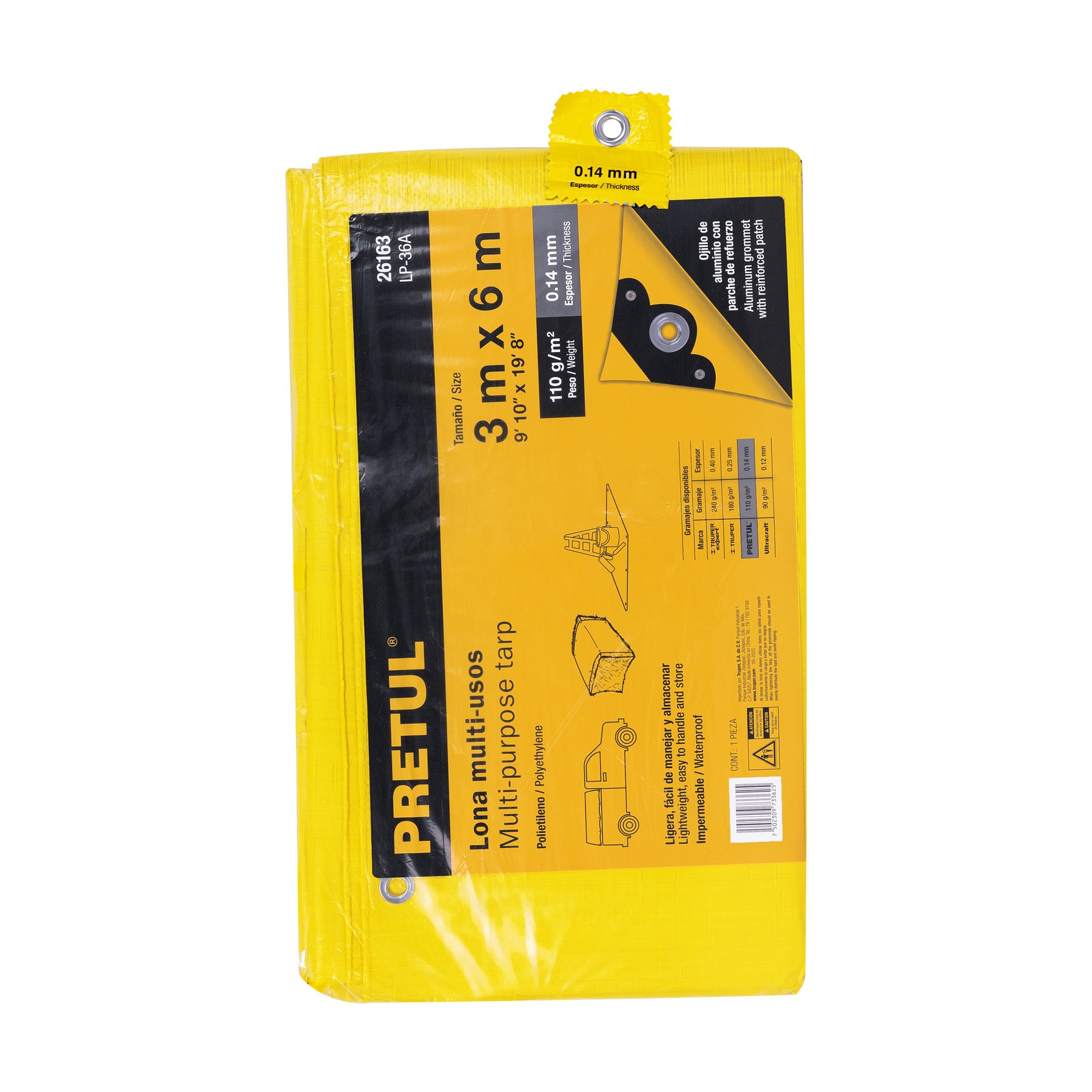 Lona de polietileno 3 x 6 m, amarilla, 110 g/m2, PRETUL