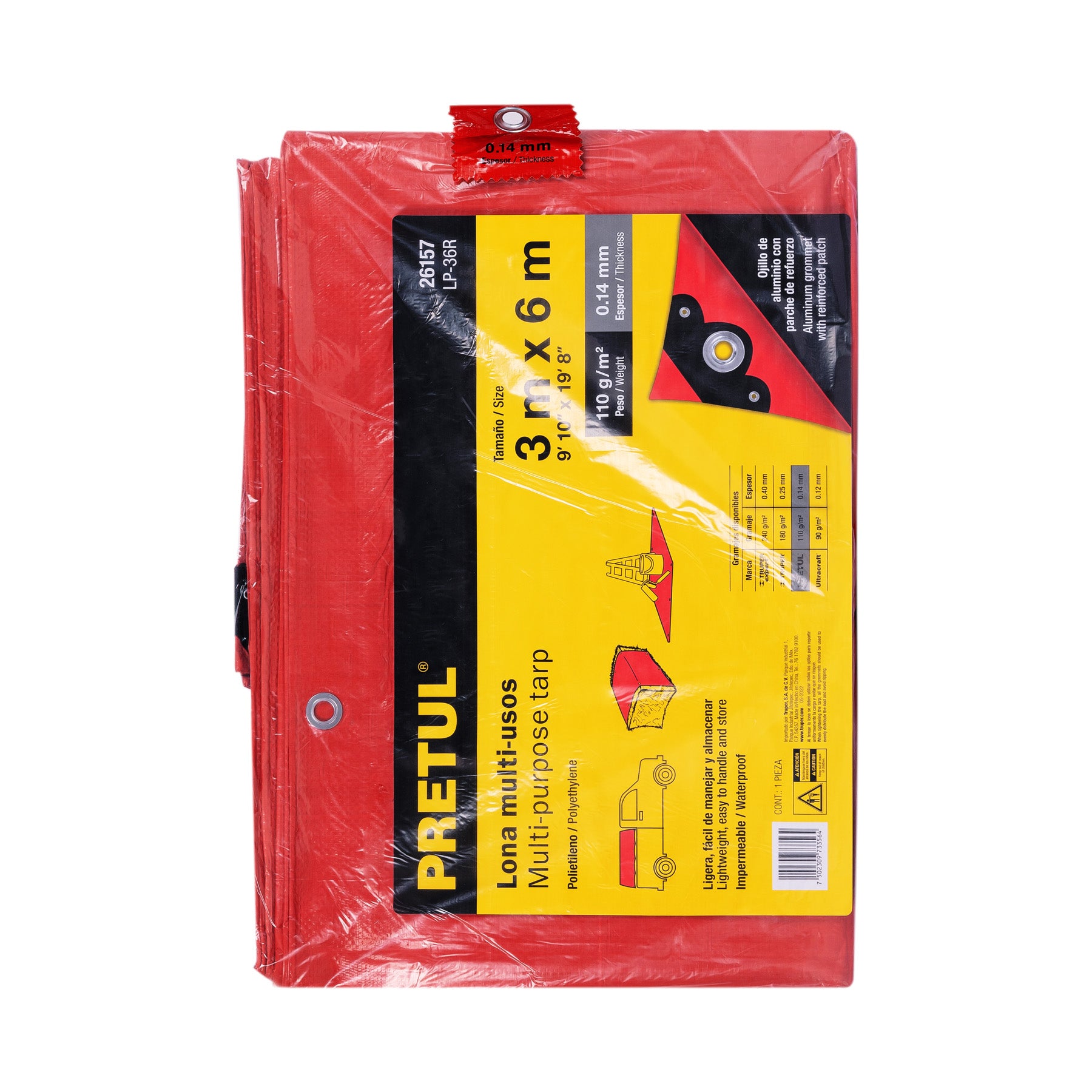 Lona de polietileno 3 x 6 m, roja, 110 g/m2, PRETUL
