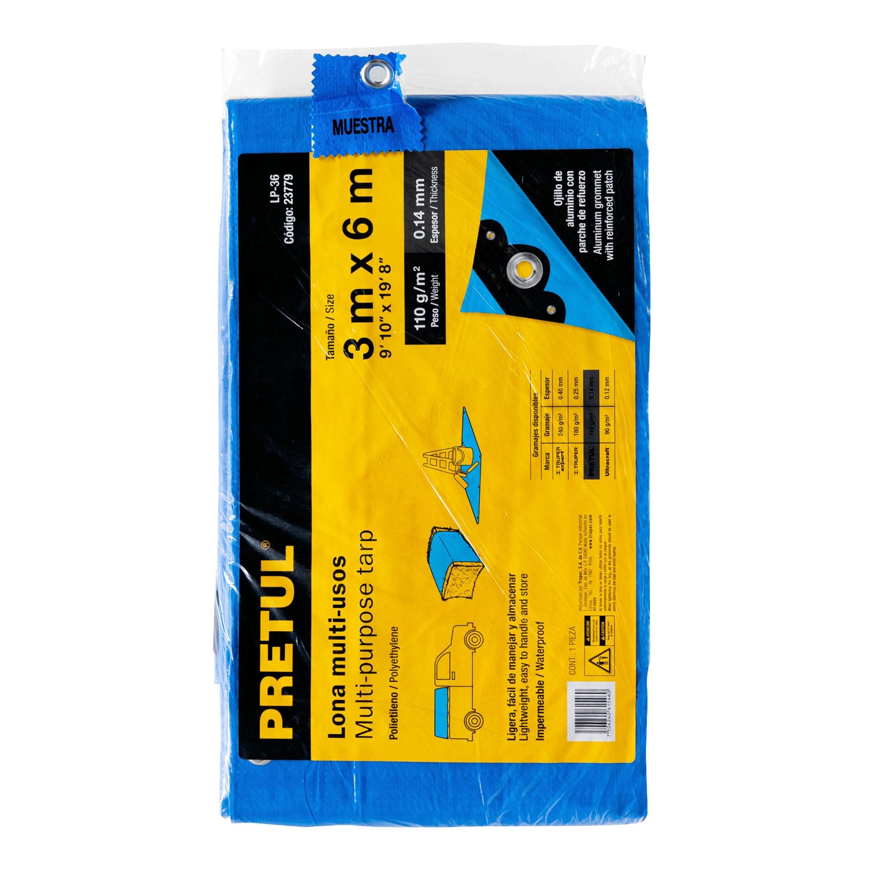 Lona de polietileno 3 x 6 m, azul, 110 g/m2, PRETUL