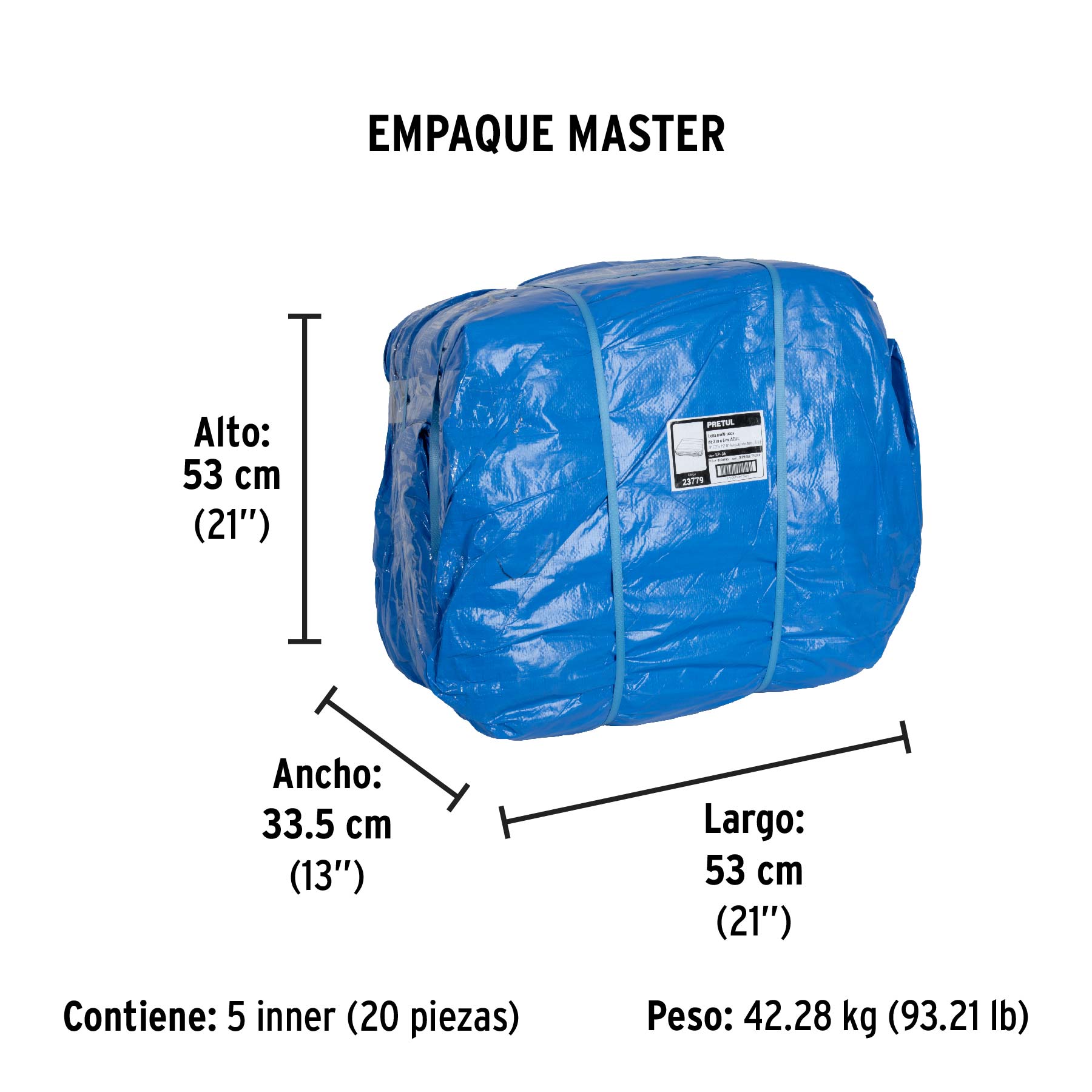 Lona de polietileno 3 x 6 m, azul, 110 g/m2, PRETUL - Empaque