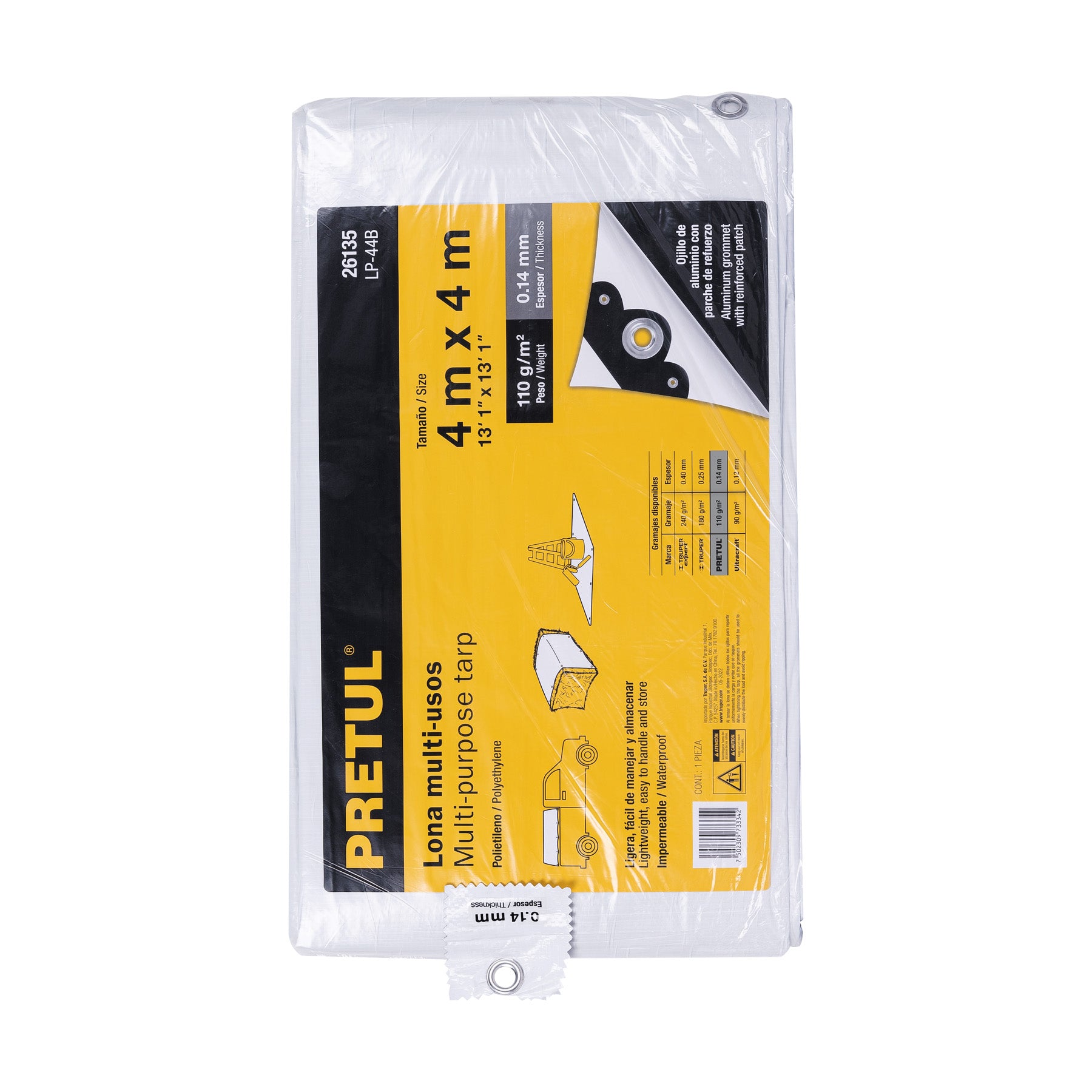 Lona de polietileno 4 x 4 m, blanca, 110 g/m2, PRETUL