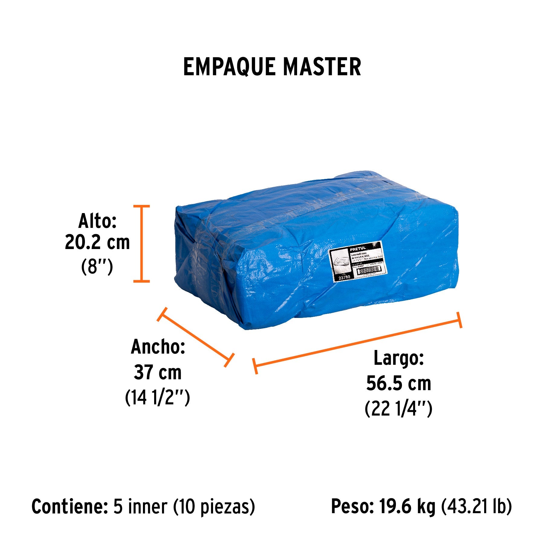 Lona de polietileno 4 x 4 m, azul, 110 g/m2, PRETUL - Empaque