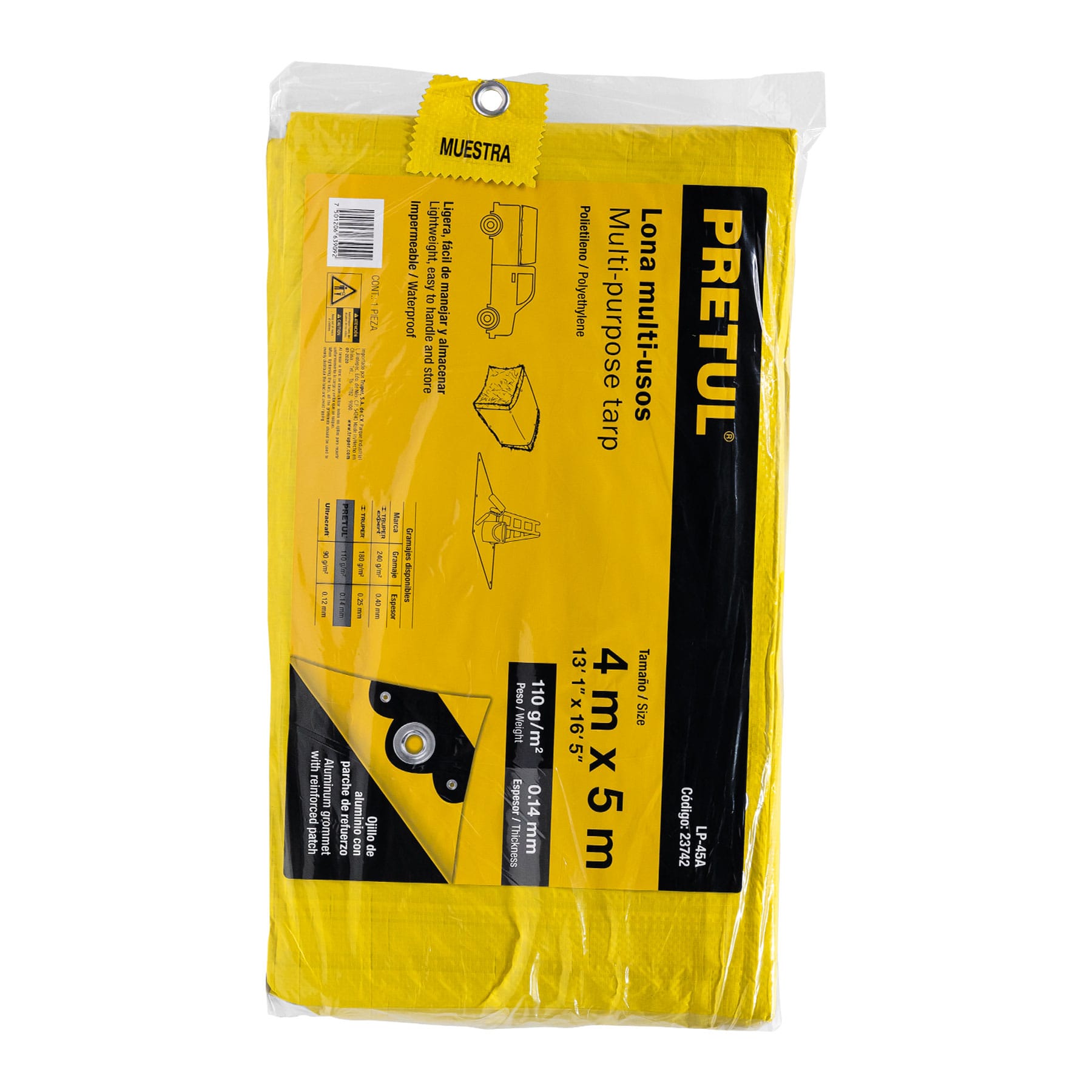 Lona de polietileno 4 x 5 m, amarilla, 110 g/m2, PRETUL