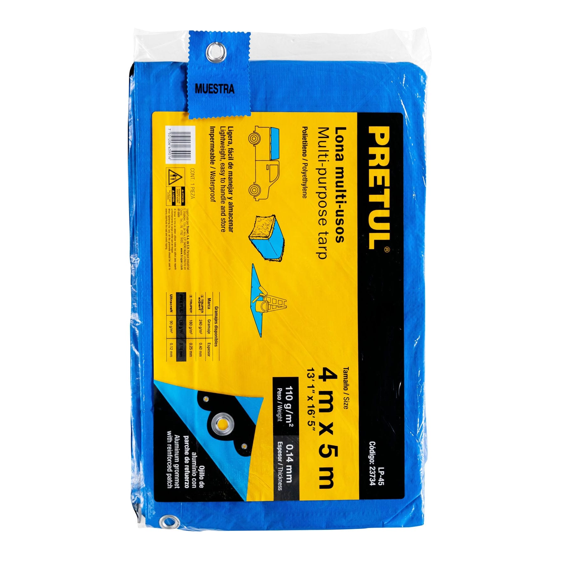 Lona de polietileno 4 x 5 m, azul, 110 g/m2, PRETUL