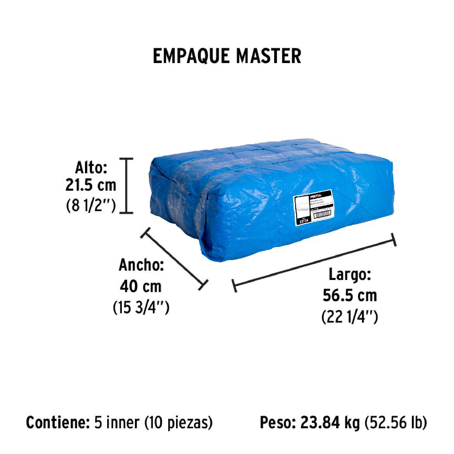 Lona de polietileno 4 x 5 m, azul, 110 g/m2, PRETUL - Empaque