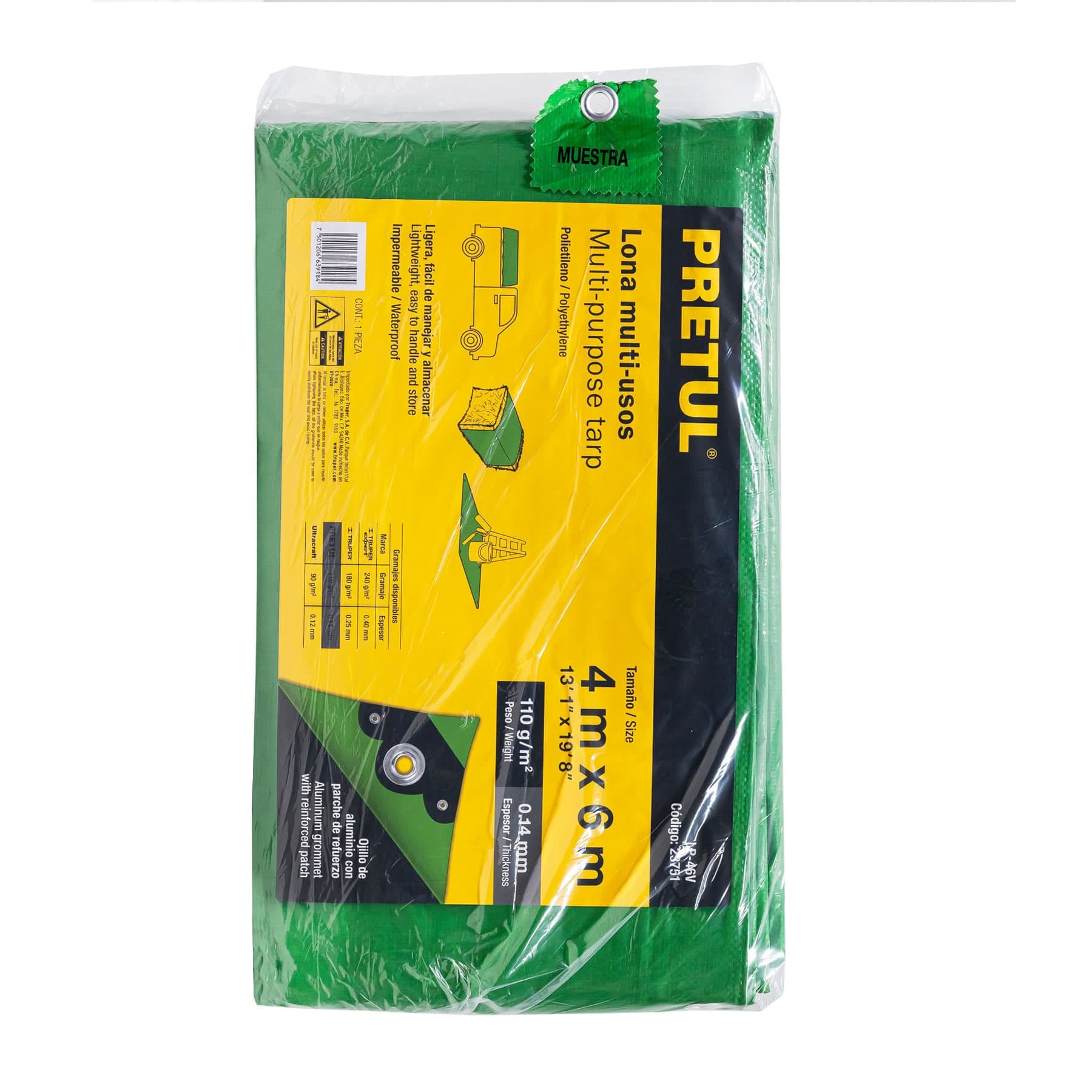 Lona de polietileno 4 x 6 m, verde, 110 g/m2, PRETUL