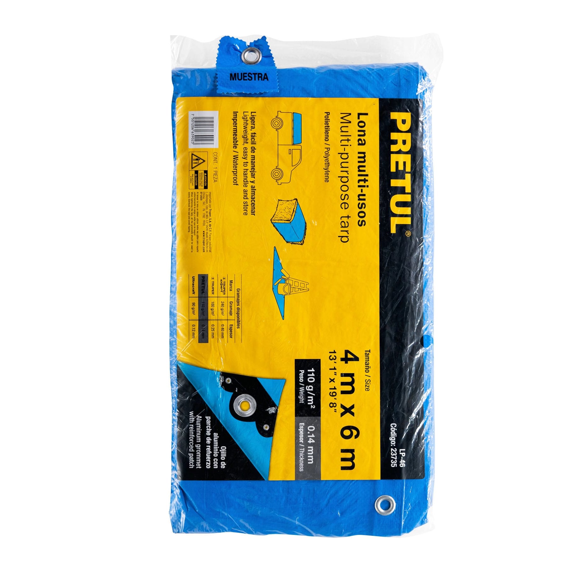 Lona de polietileno 4 x 6 m, azul, 110 g/m2, PRETUL