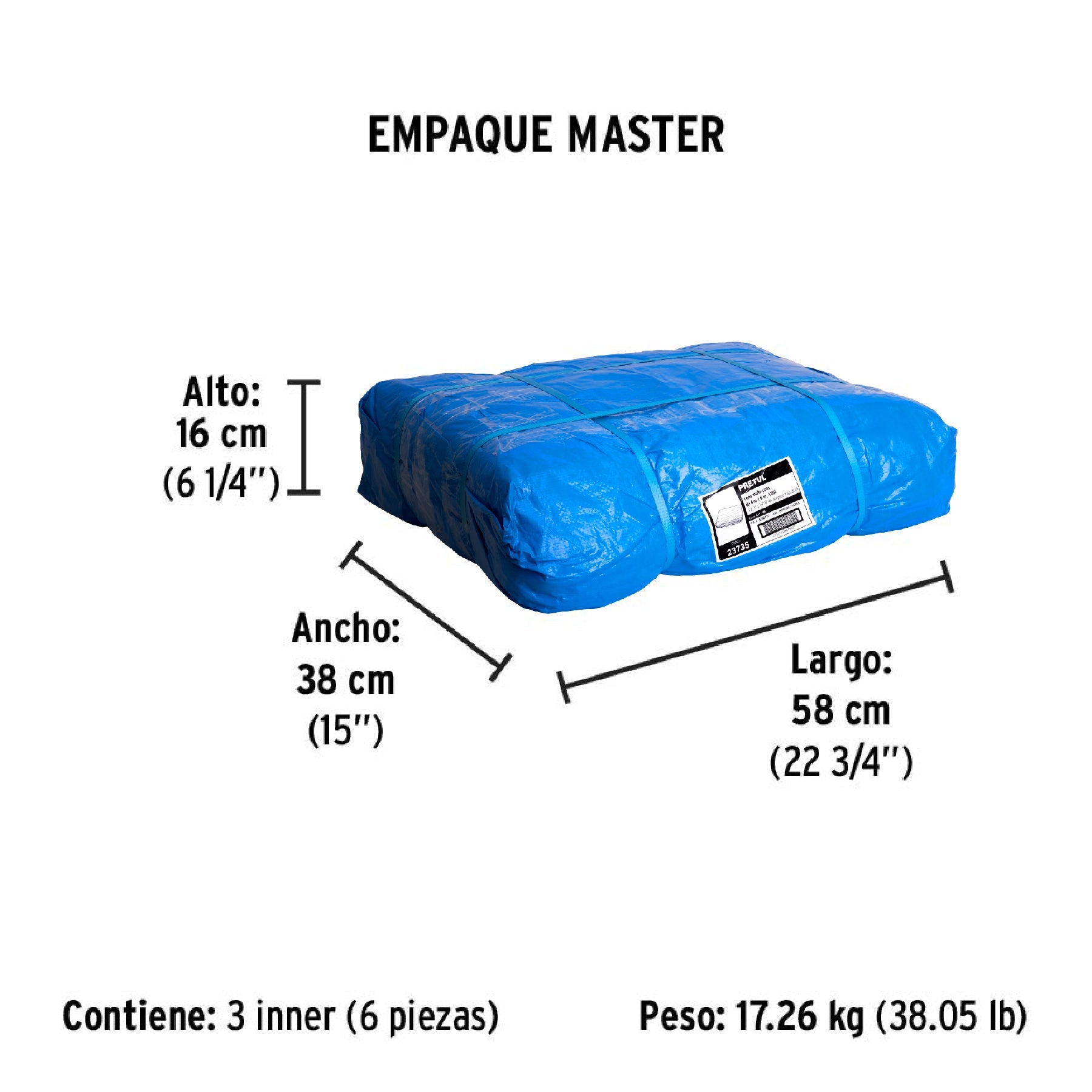 Lona de polietileno 4 x 6 m, azul, 110 g/m2, PRETUL - Empaque
