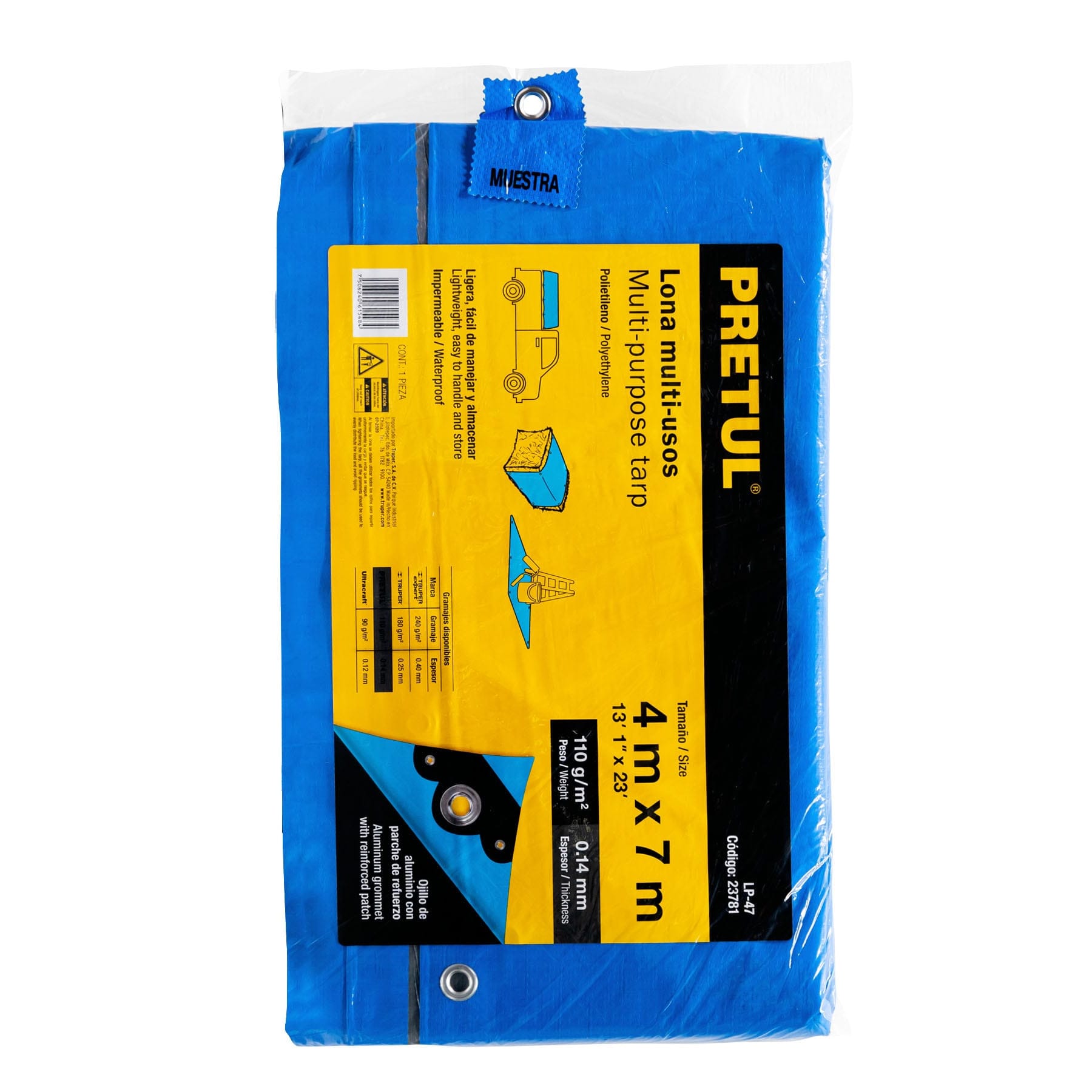 Lona de polietileno 4 x 7 m, azul, 110 g/m2, PRETUL