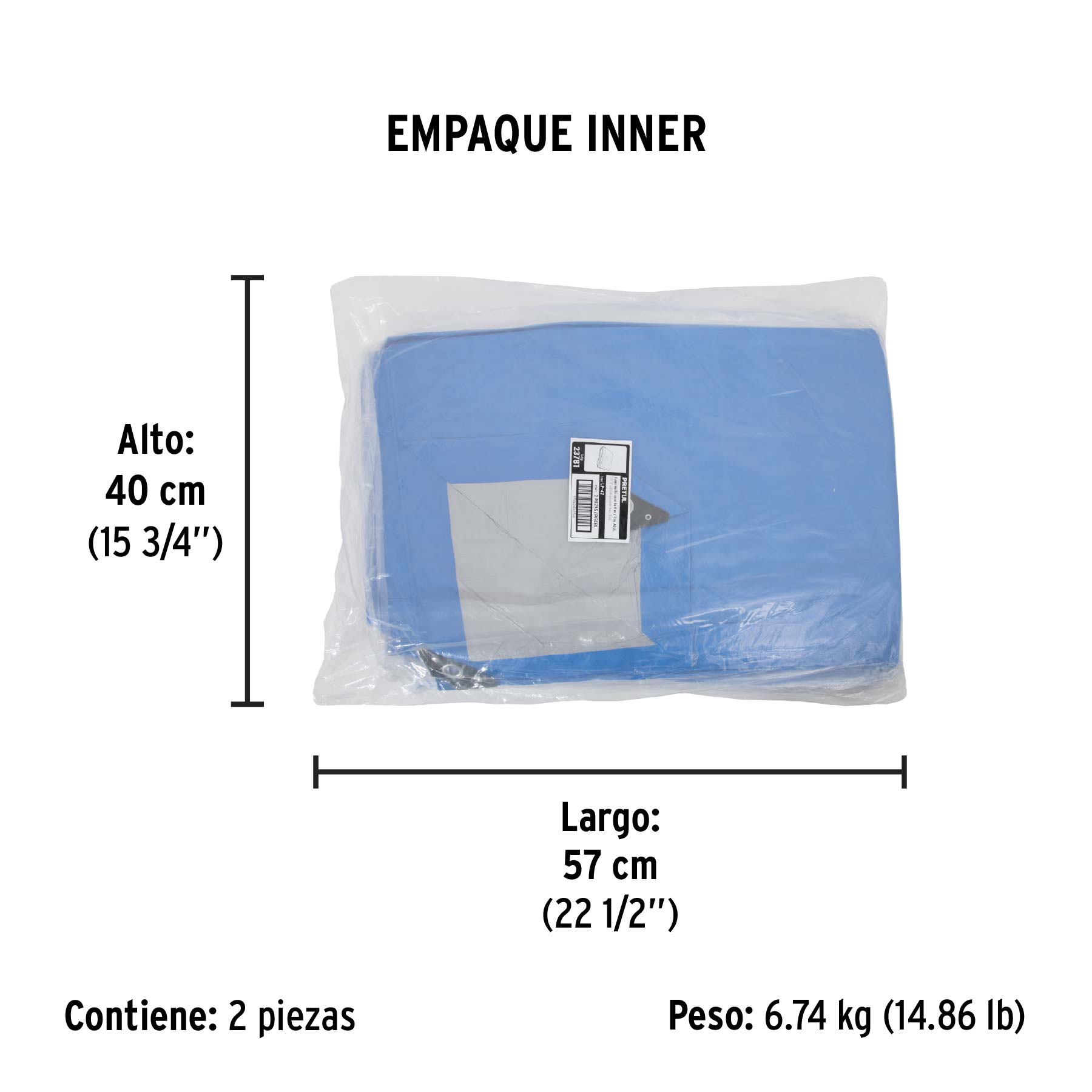 Lona de polietileno 4 x 7 m, azul, 110 g/m2, PRETUL - Empaque