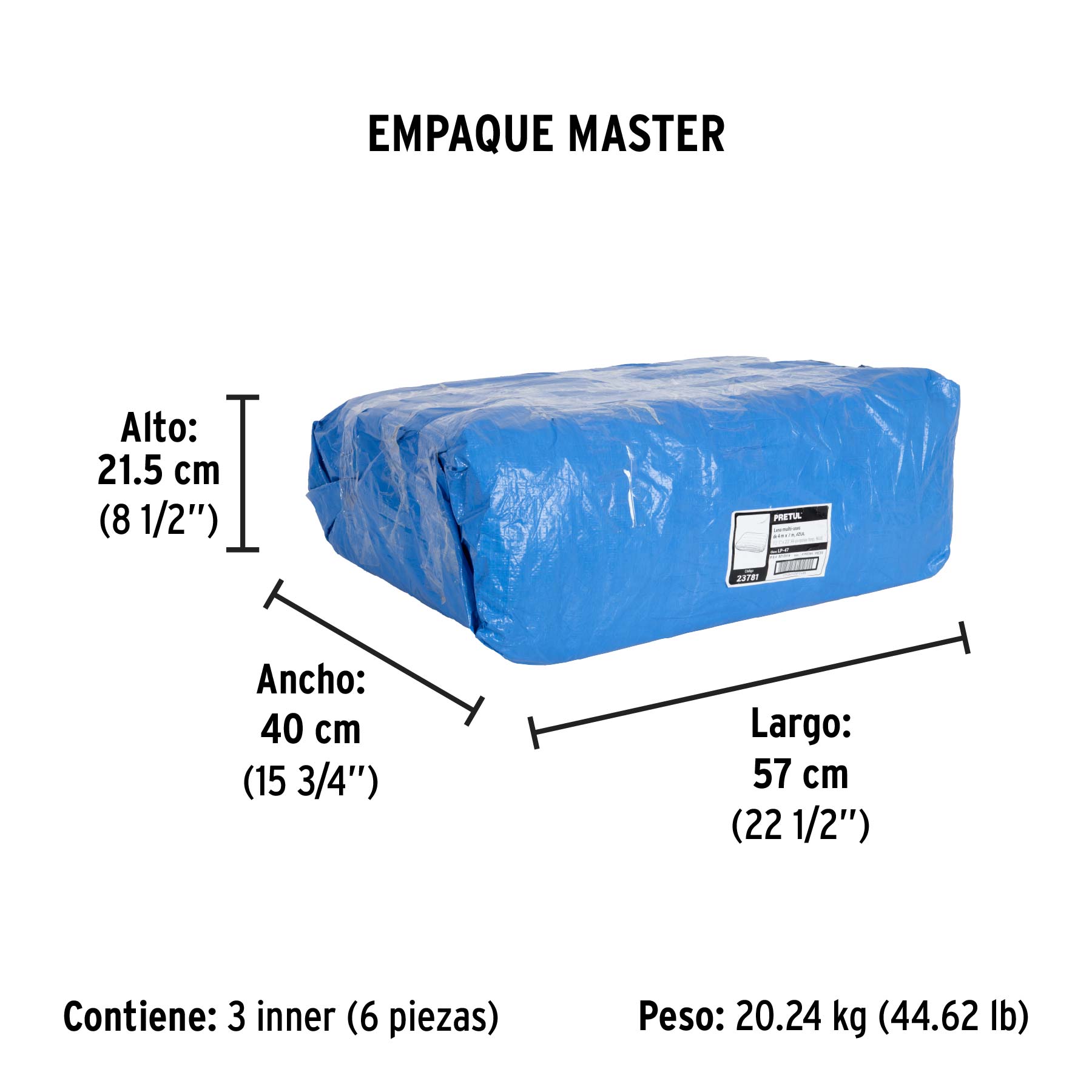 Lona de polietileno 4 x 7 m, azul, 110 g/m2, PRETUL - Empaque