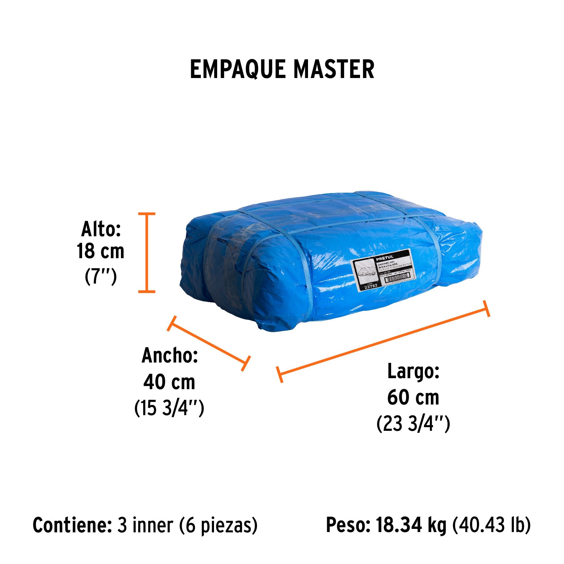 Lona de polietileno 5 x 5 m, azul, 110 g/m2, PRETUL - Empaque