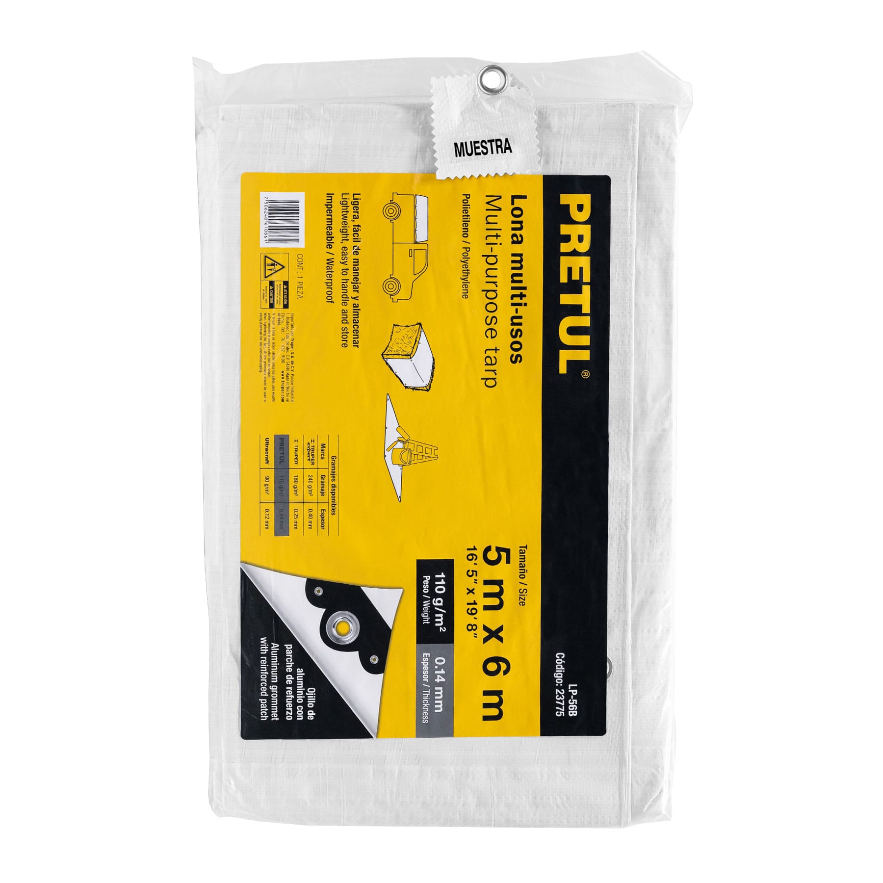 Lona de polietileno 5 x 6 m, blanca, 110 g/m2, PRETUL