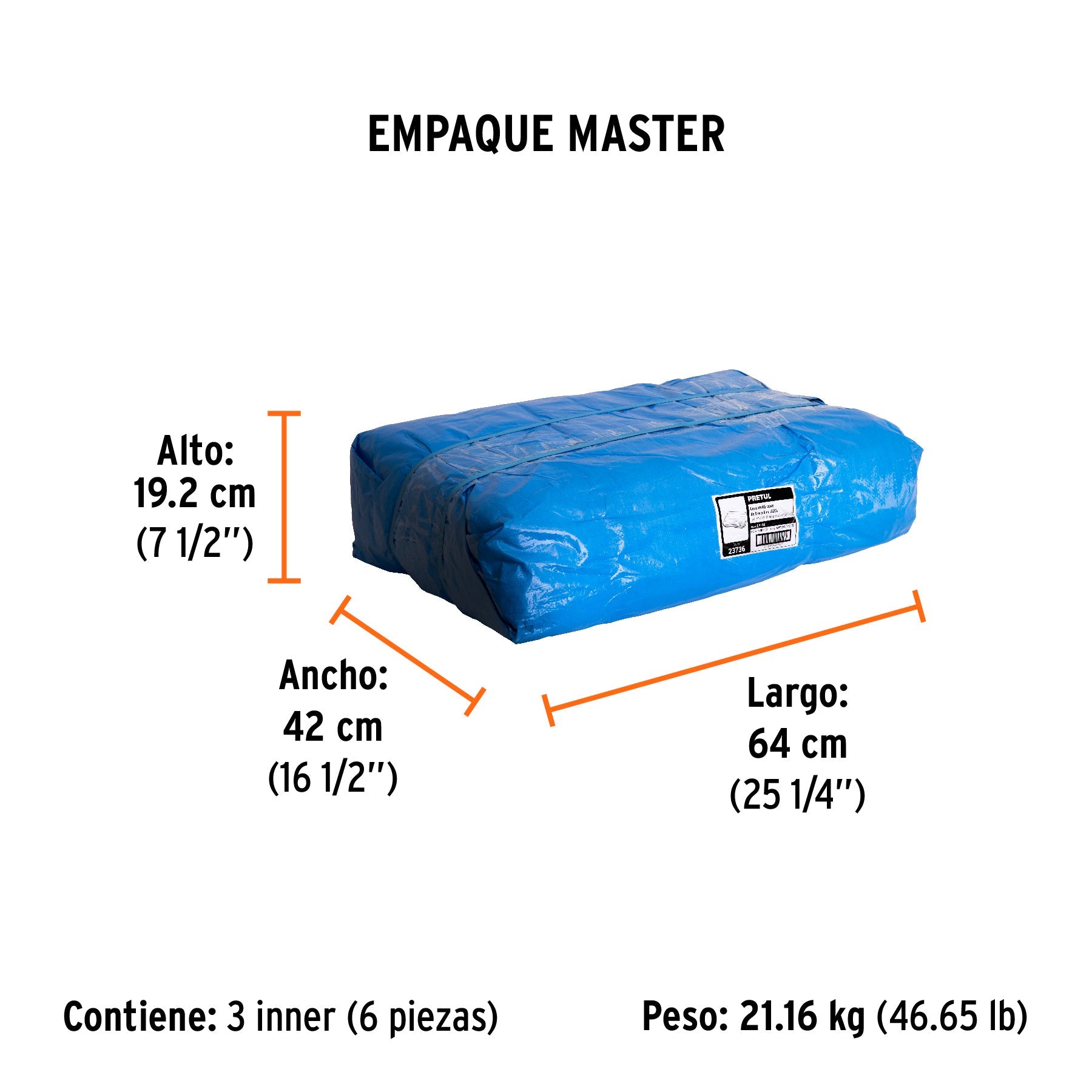 Lona de polietileno 5 x 6 m, azul, 110 g/m2, PRETUL - Empaque