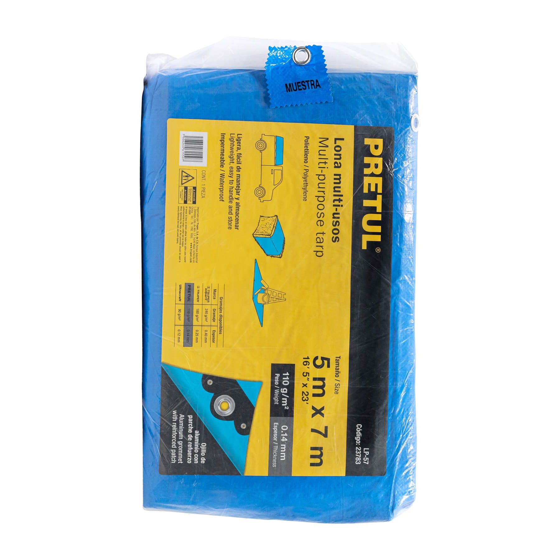 Lona de polietileno 5 x 7 m, azul, 110 g/m2, PRETUL