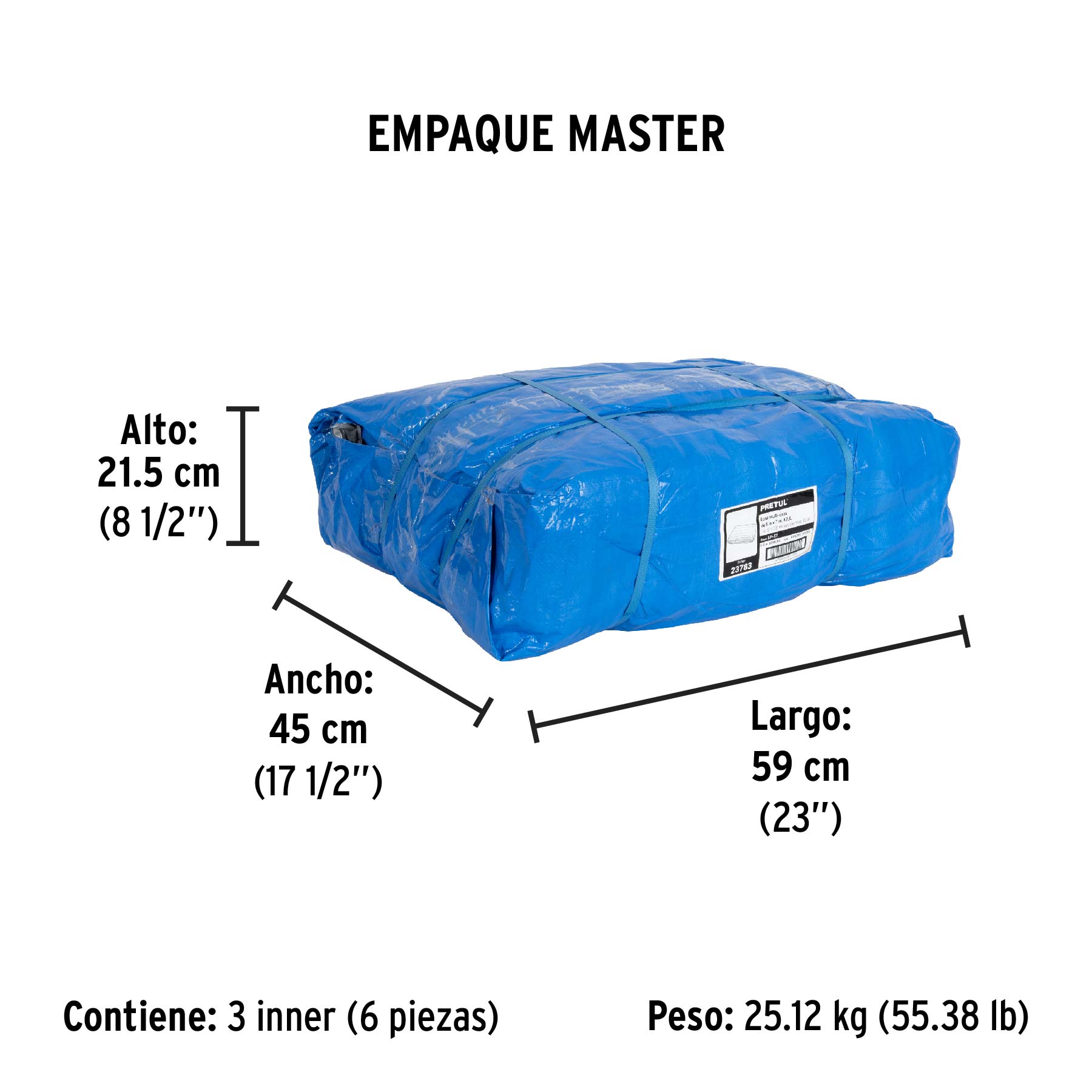 Lona de polietileno 5 x 7 m, azul, 110 g/m2, PRETUL - Empaque