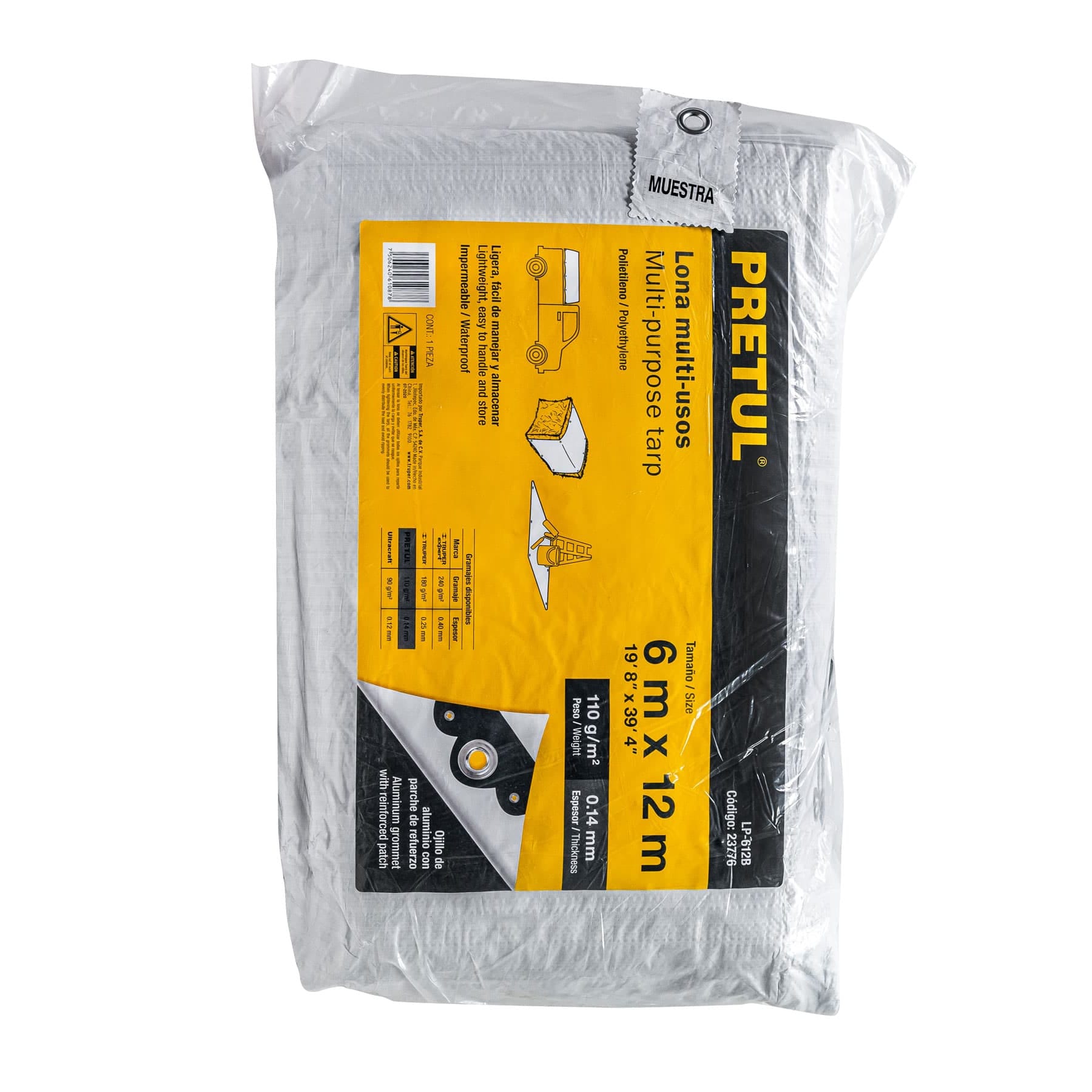 Lona de polietileno 6 x 12 m, blanca, 110 g/m2, PRETUL