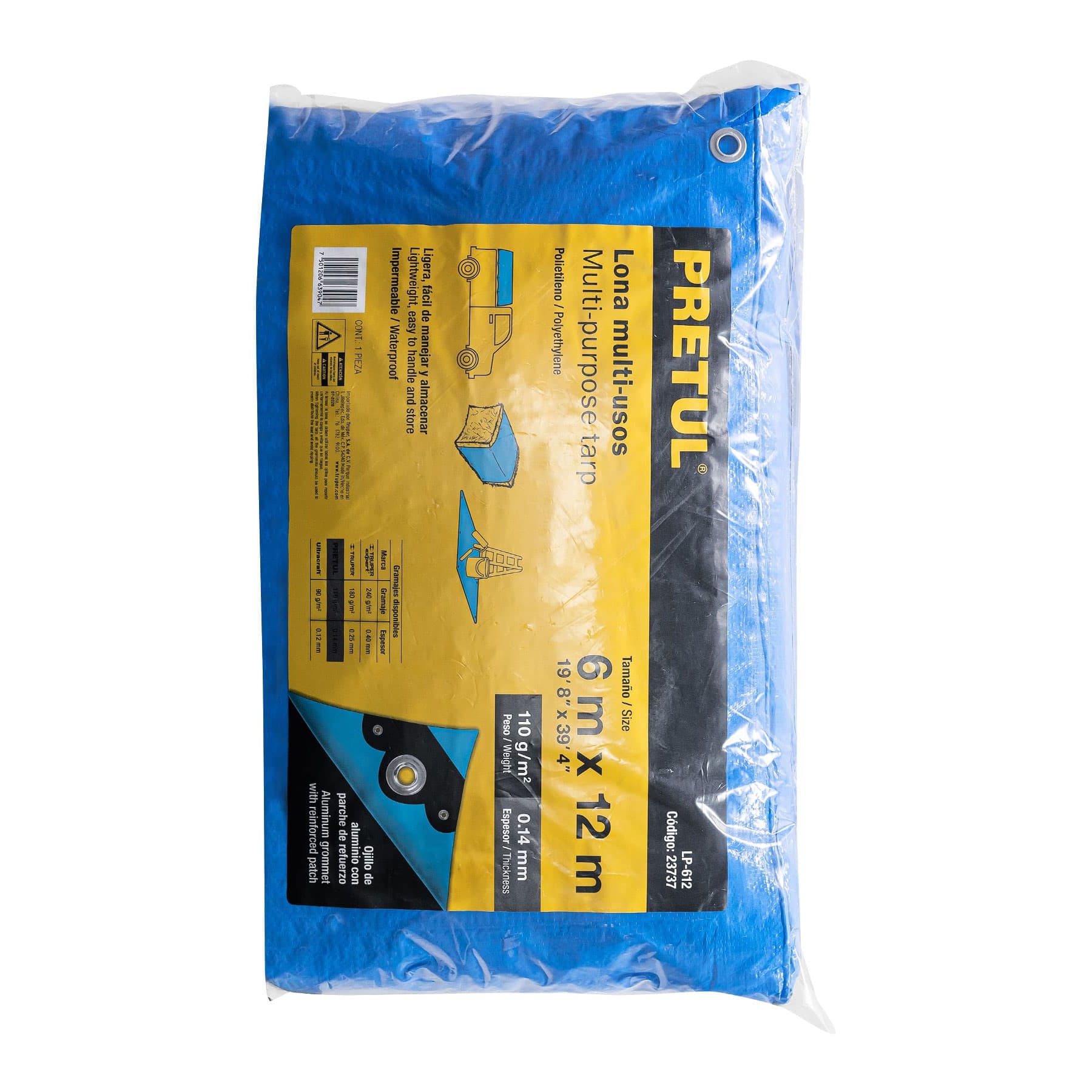 Lona de polietileno 6 x 12 m, azul, 110 g/m2, PRETUL
