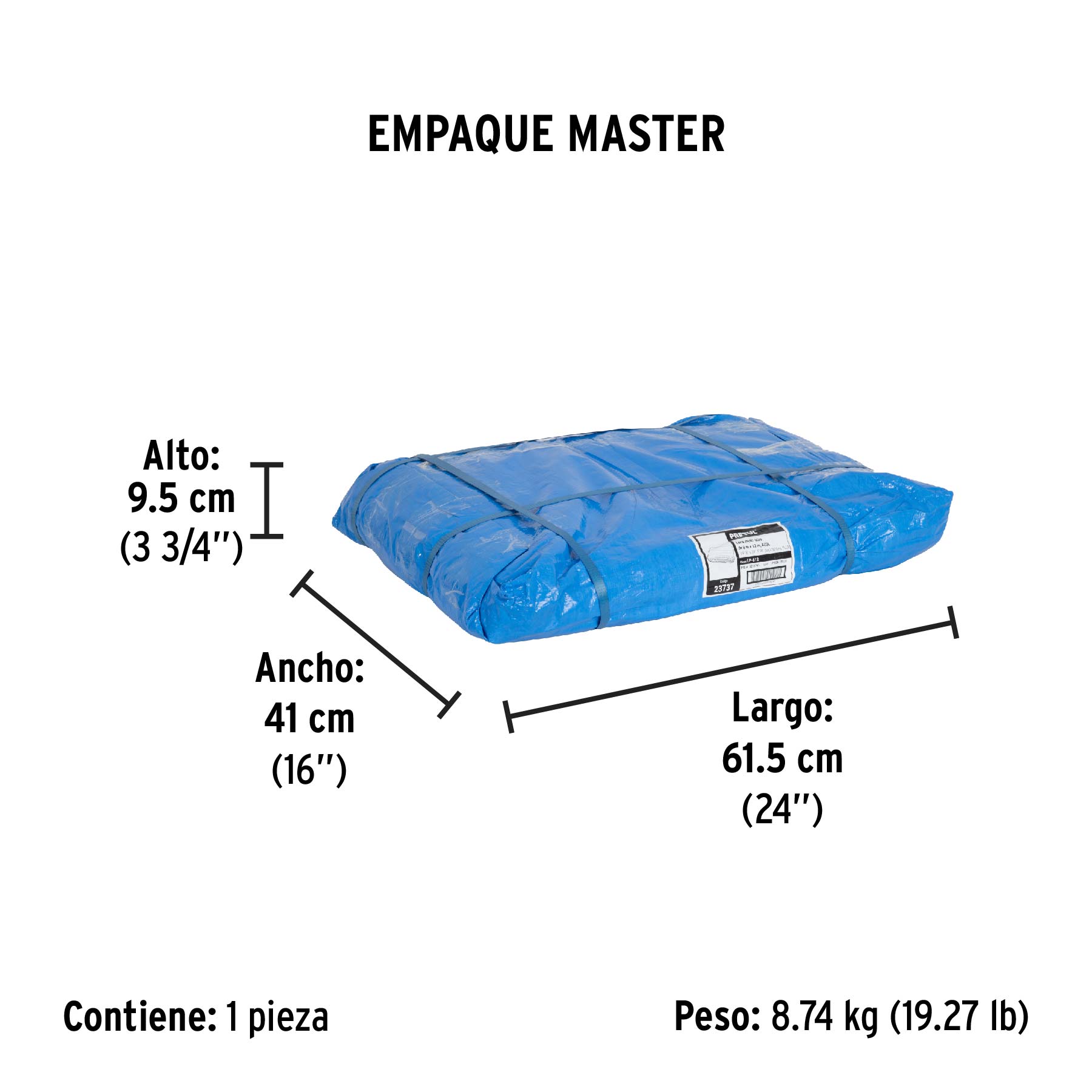 Lona de polietileno 6 x 12 m, azul, 110 g/m2, PRETUL - Empaque