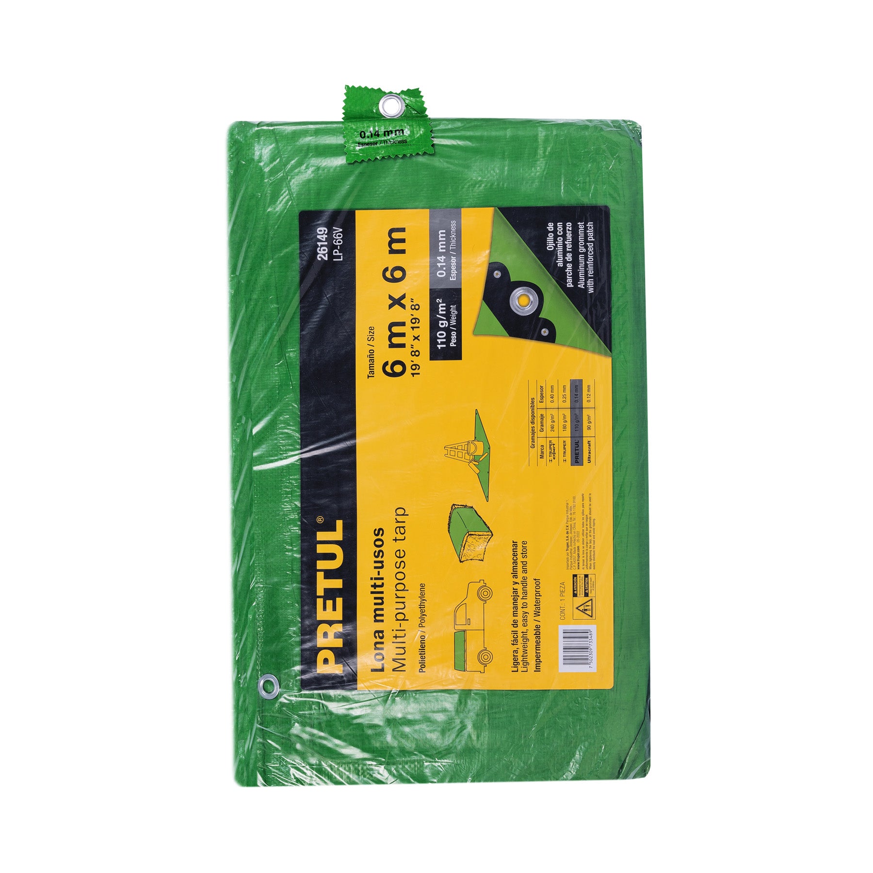 Lona de polietileno 6 x 6 m, verde, 110 g/m2, PRETUL