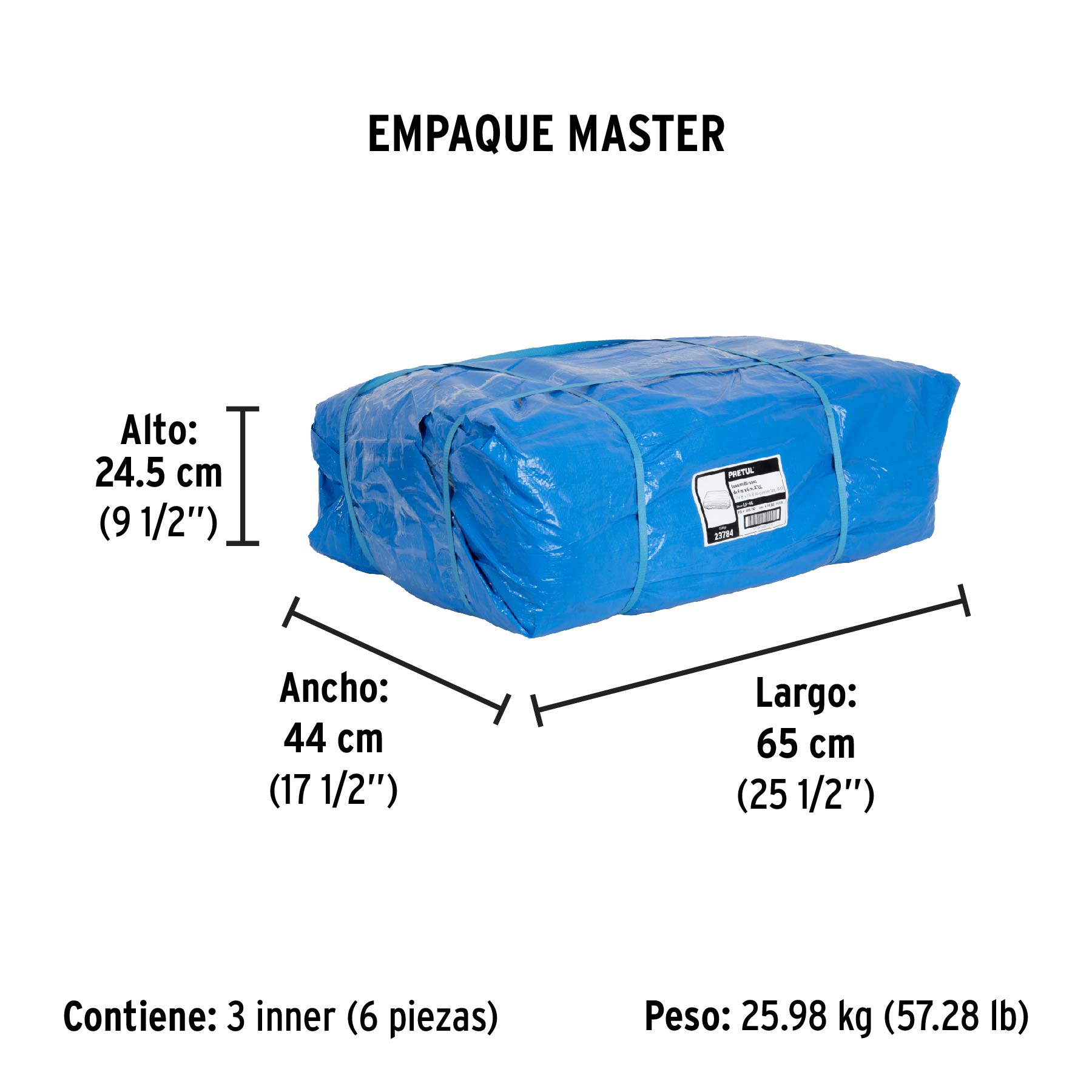 Lona de polietileno 6 x 6 m, azul, 110 g/m2, PRETUL - Empaque
