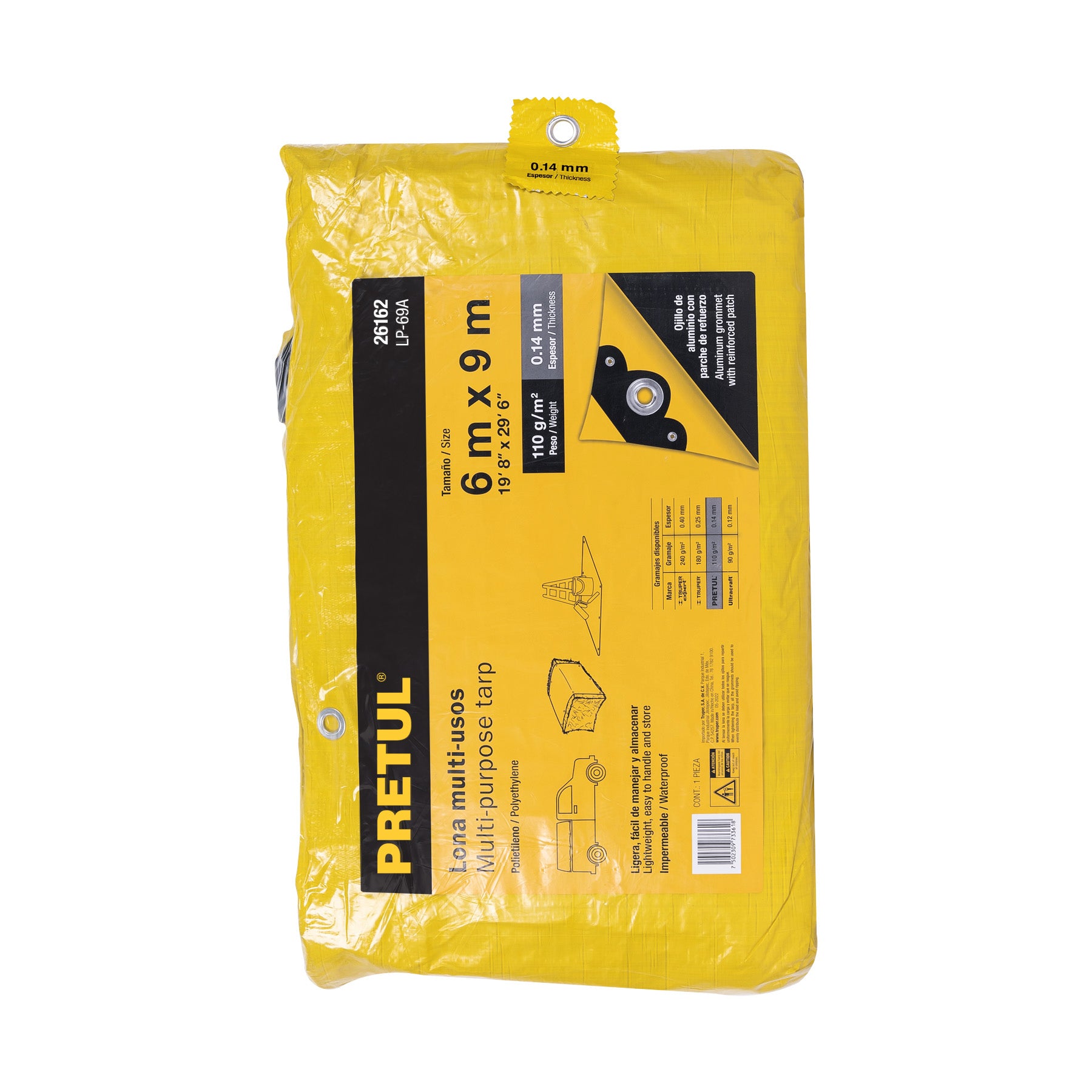 Lona de polietileno 6 x 9 m, amarilla, 110 g/m2, PRETUL