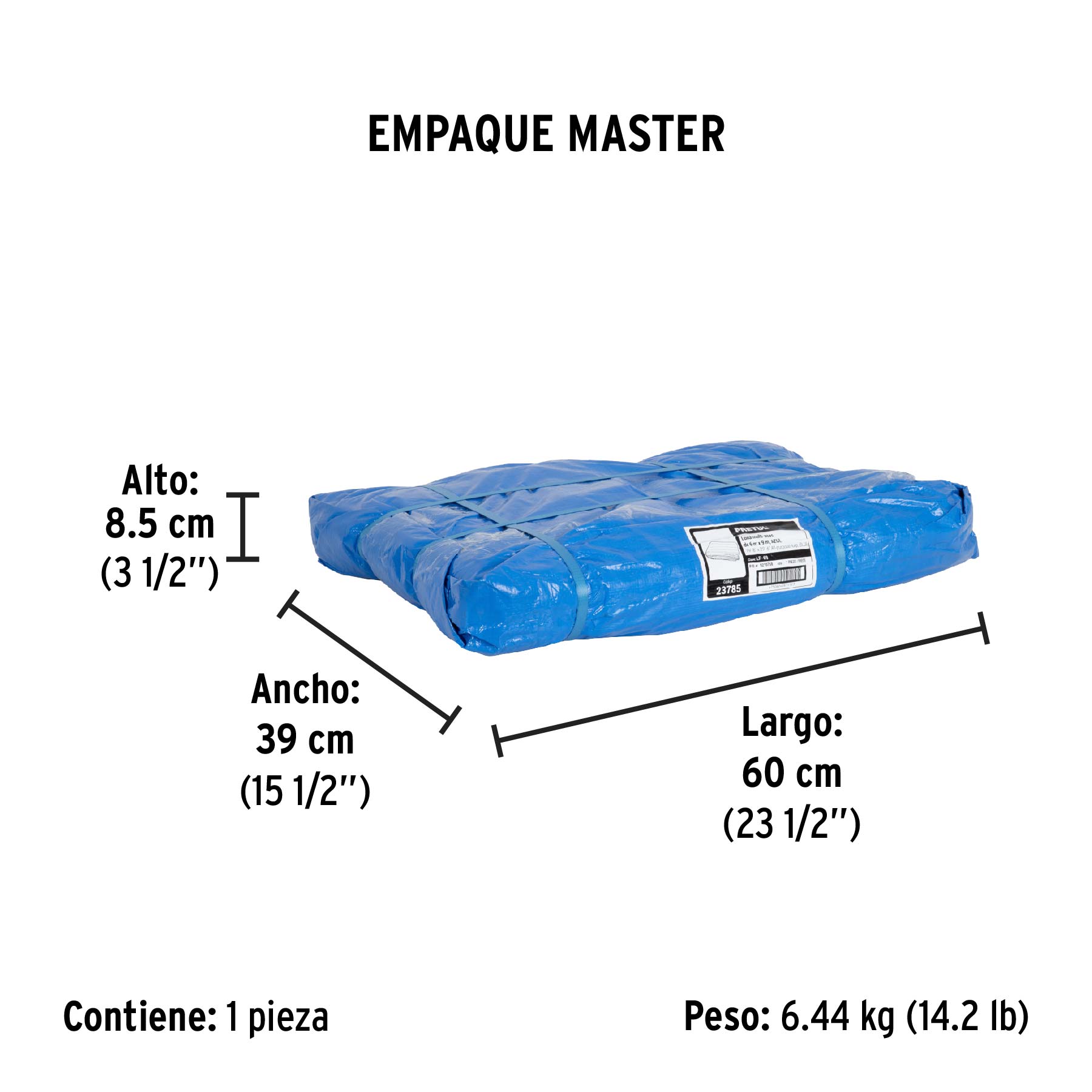 Lona de polietileno 6 x 9 m, azul, 110 g/m2, PRETUL - Empaque