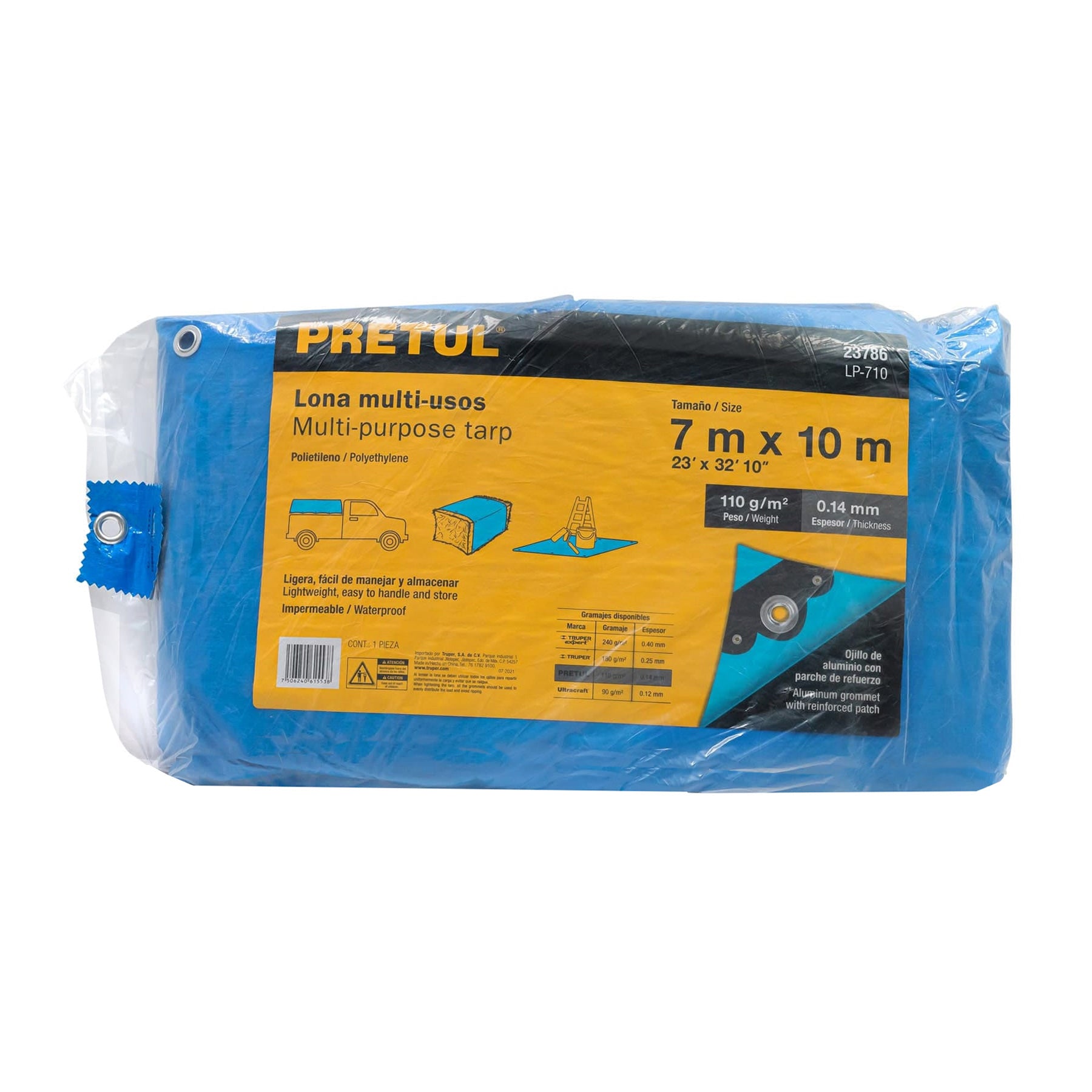 Lona de polietileno 7 x 10 m, azul, 110 g/m2, PRETUL