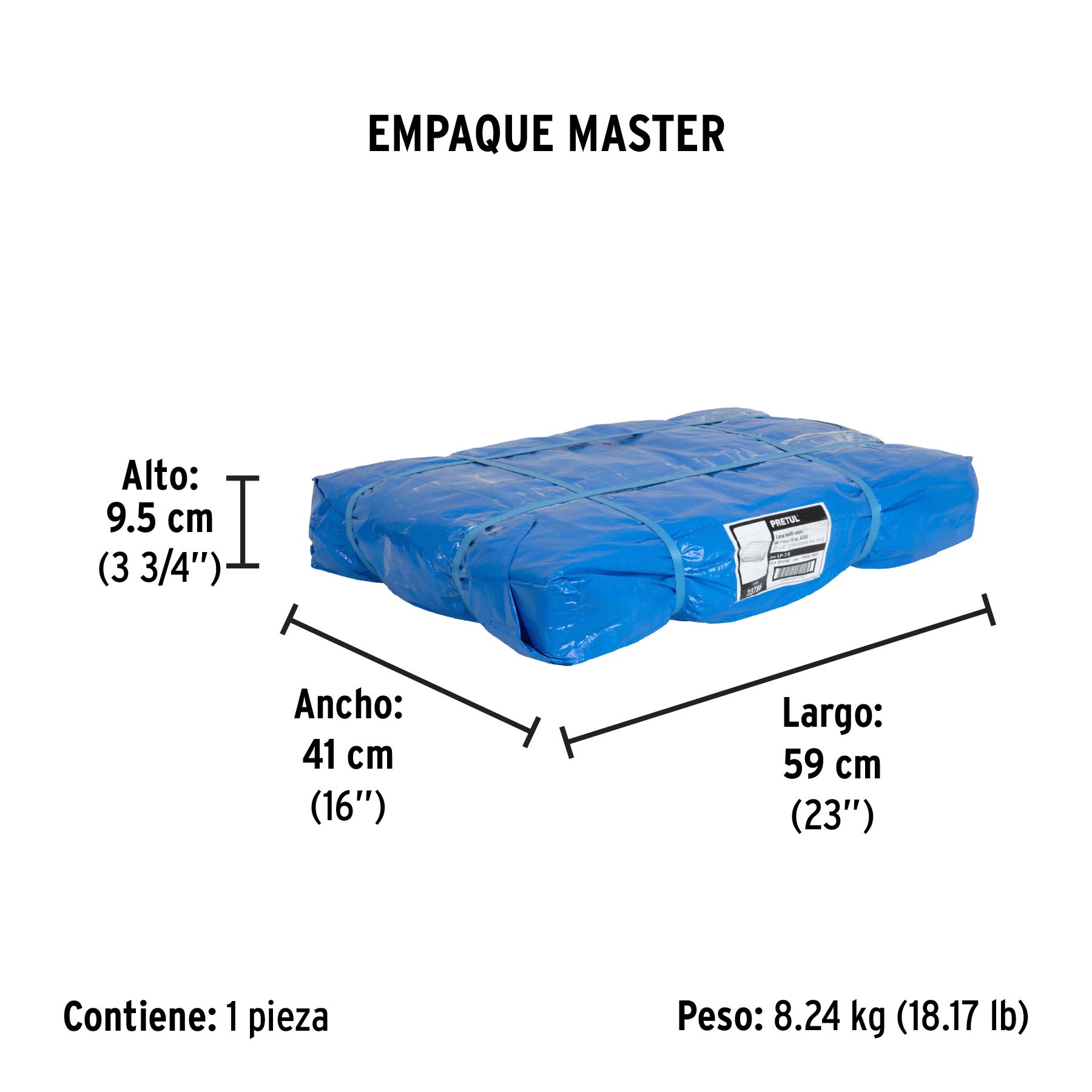 Lona de polietileno 7 x 10 m, azul, 110 g/m2, PRETUL - Empaque