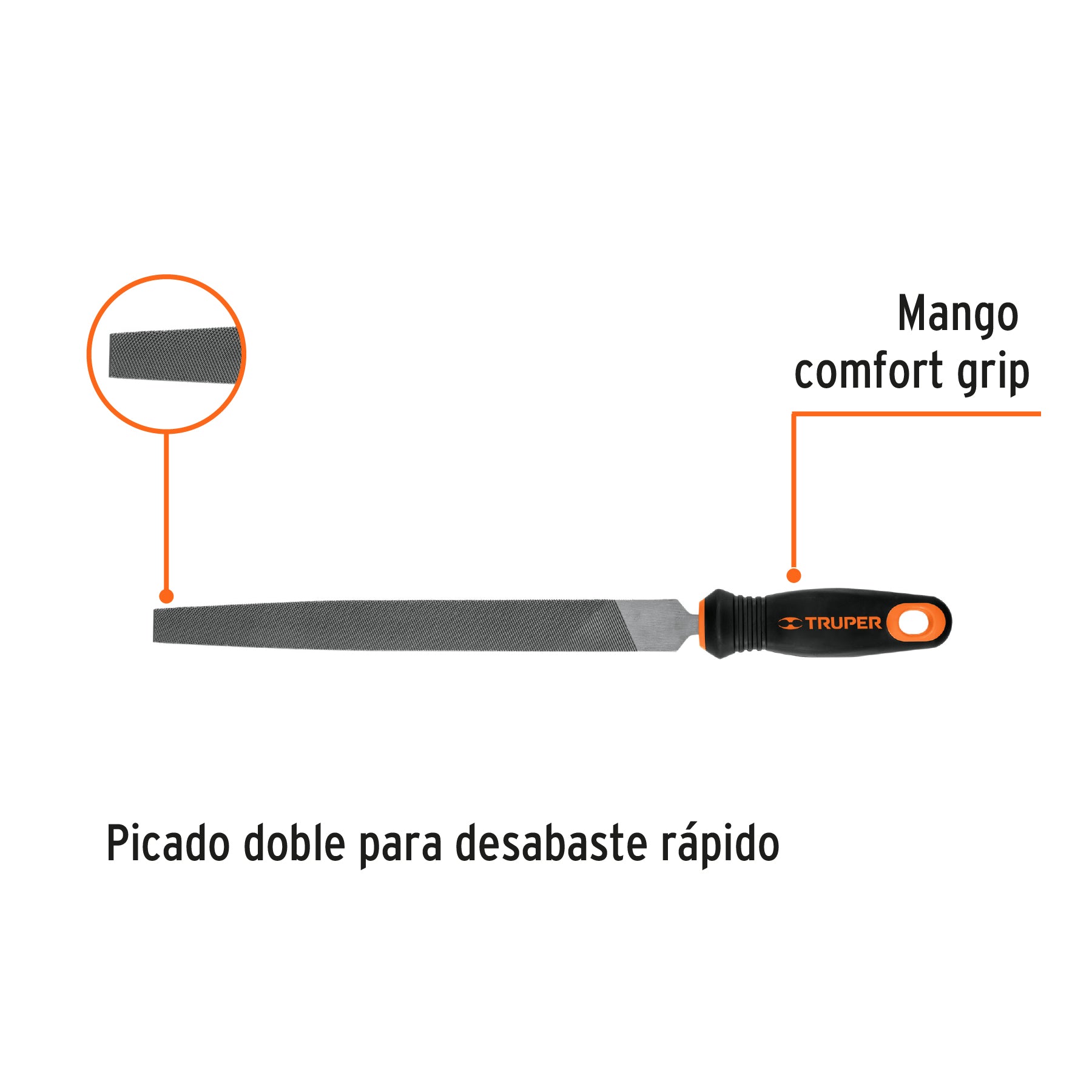 Lima plana bastarda 10" con mango Comfort Grip, TRUPER