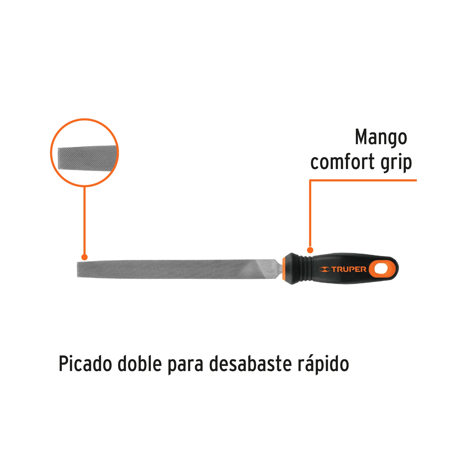 Lima plana bastarda 8" con mango Comfort Grip, TRUPER