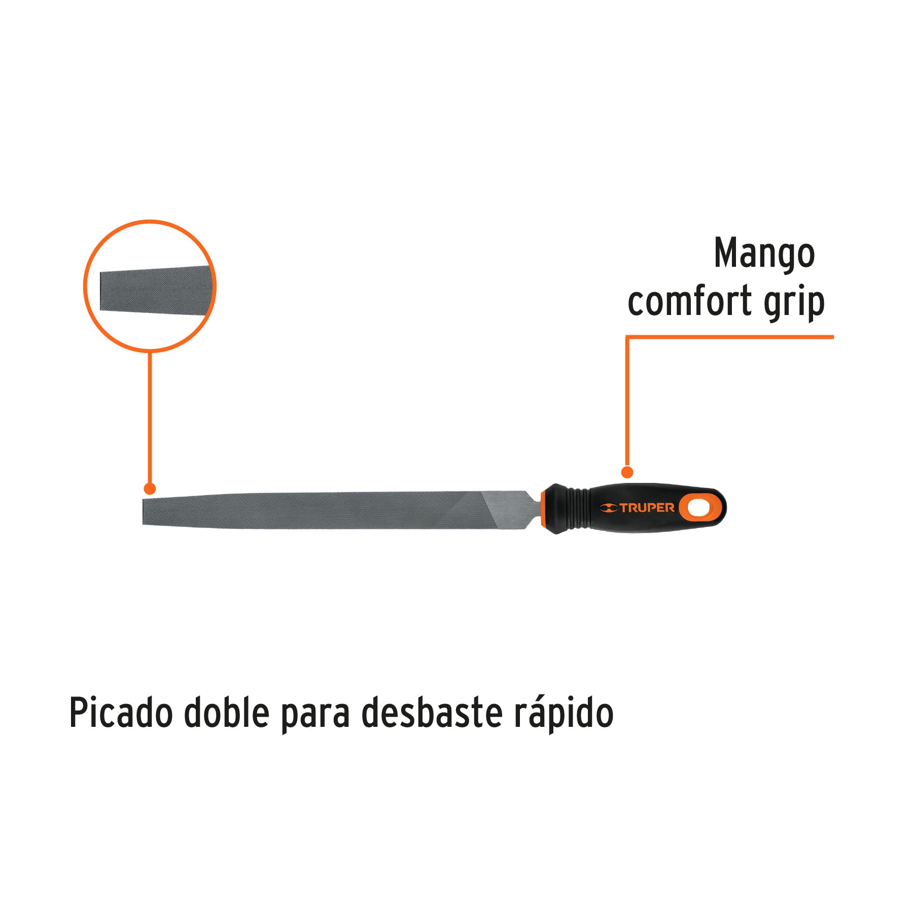 Lima plana muza 10" con mango Comfort Grip, TRUPER