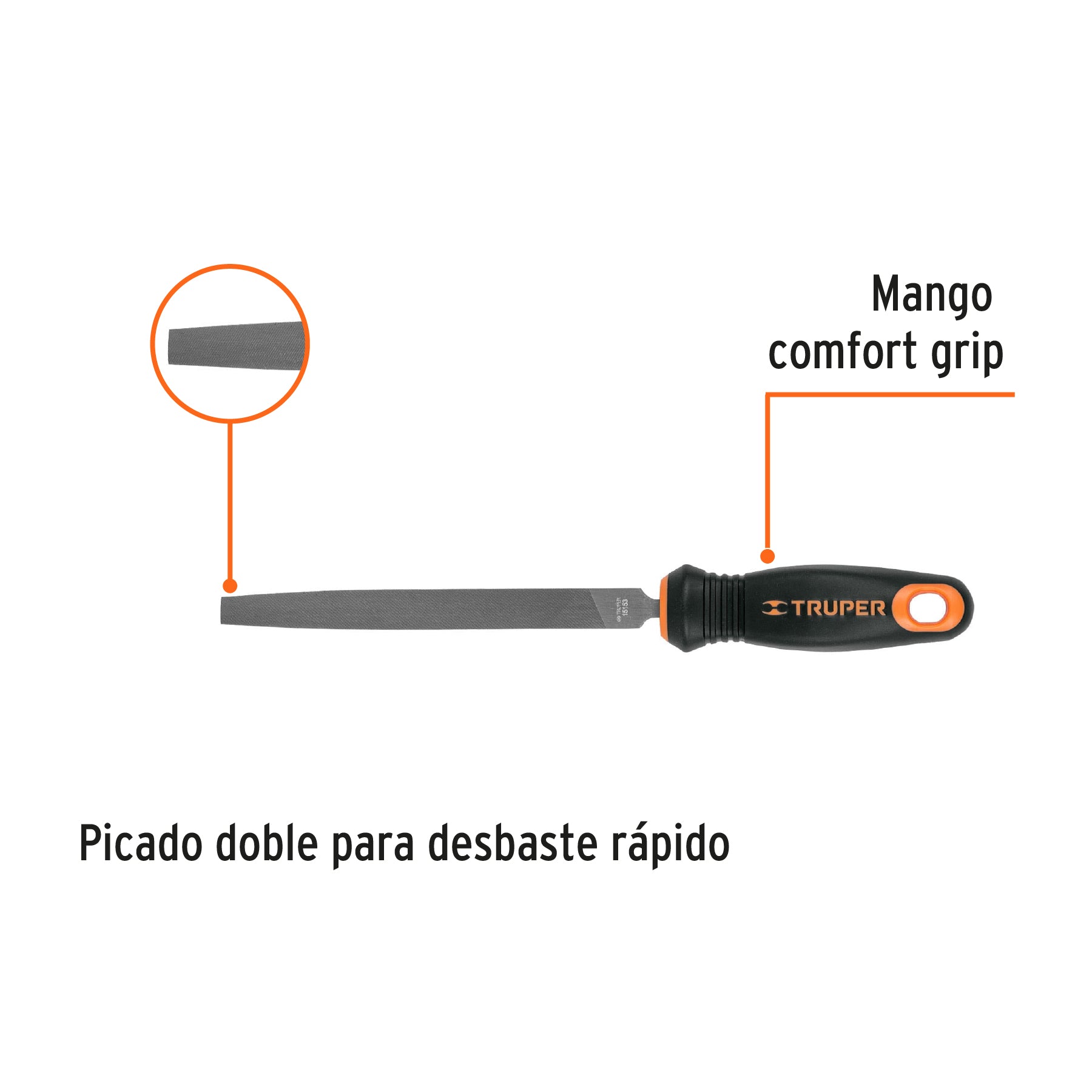 Lima plana muza 6" con mango Comfort Grip, TRUPER