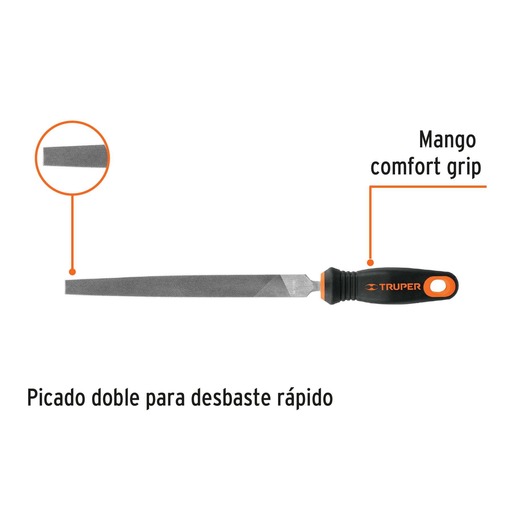 Lima plana muza 8" con mango Comfort Grip, TRUPER