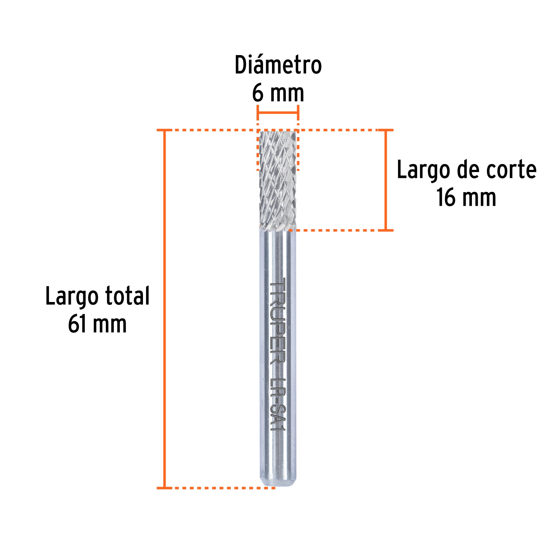 Lima rotativa punta cilindro, 10 mm, TRUPER