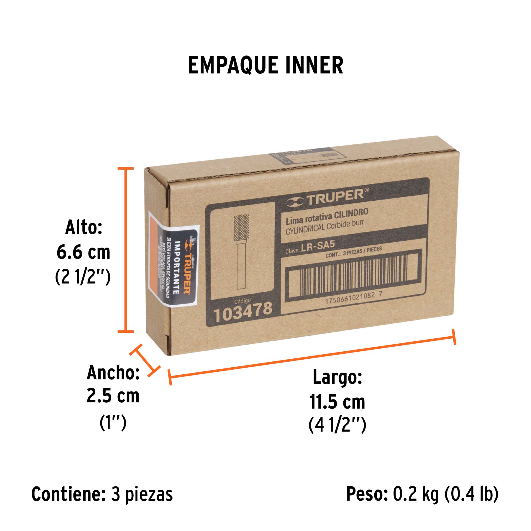 Lima rotativa punta cilindro, 13 mm, TRUPER - Empaque