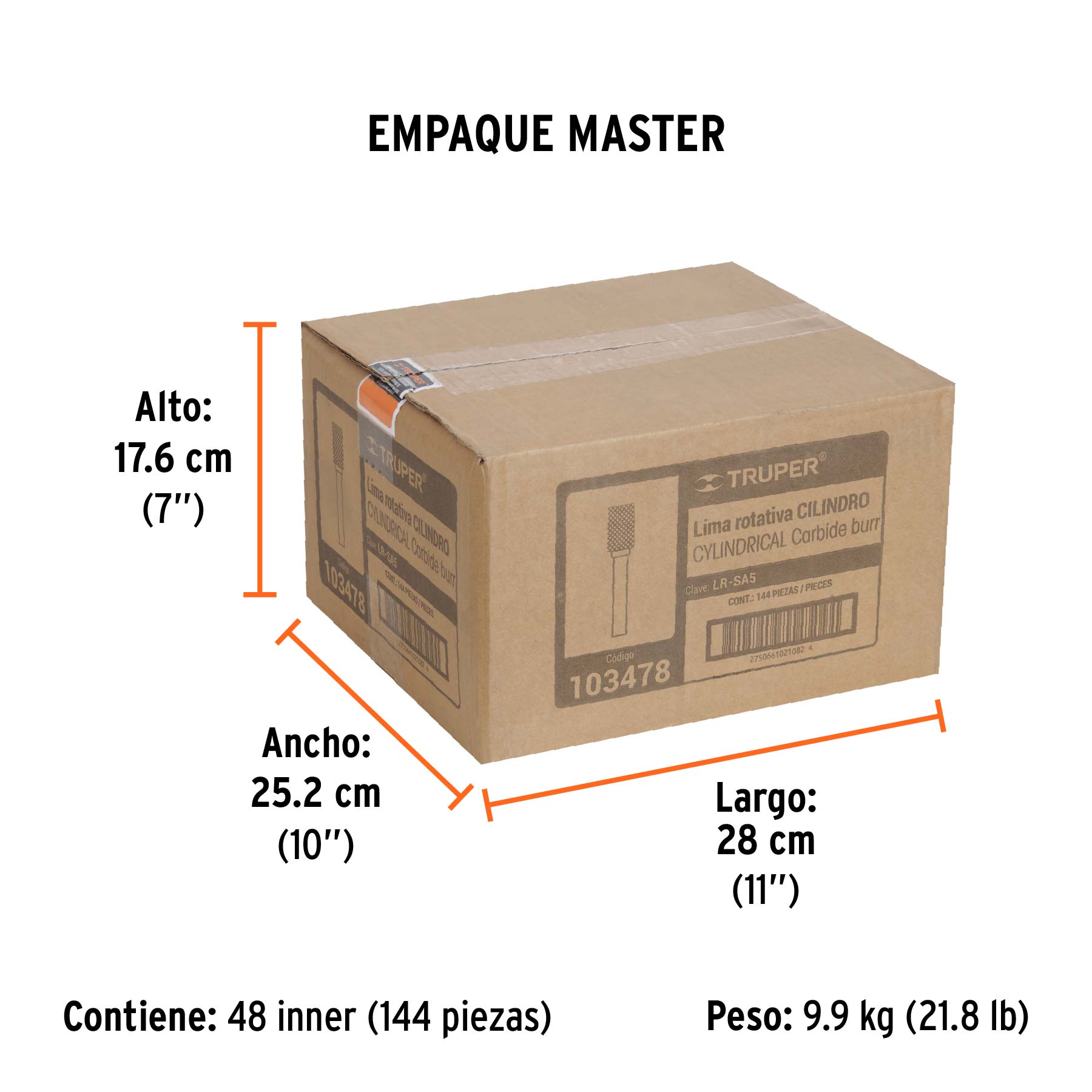 Lima rotativa punta cilindro, 13 mm, TRUPER - Empaque